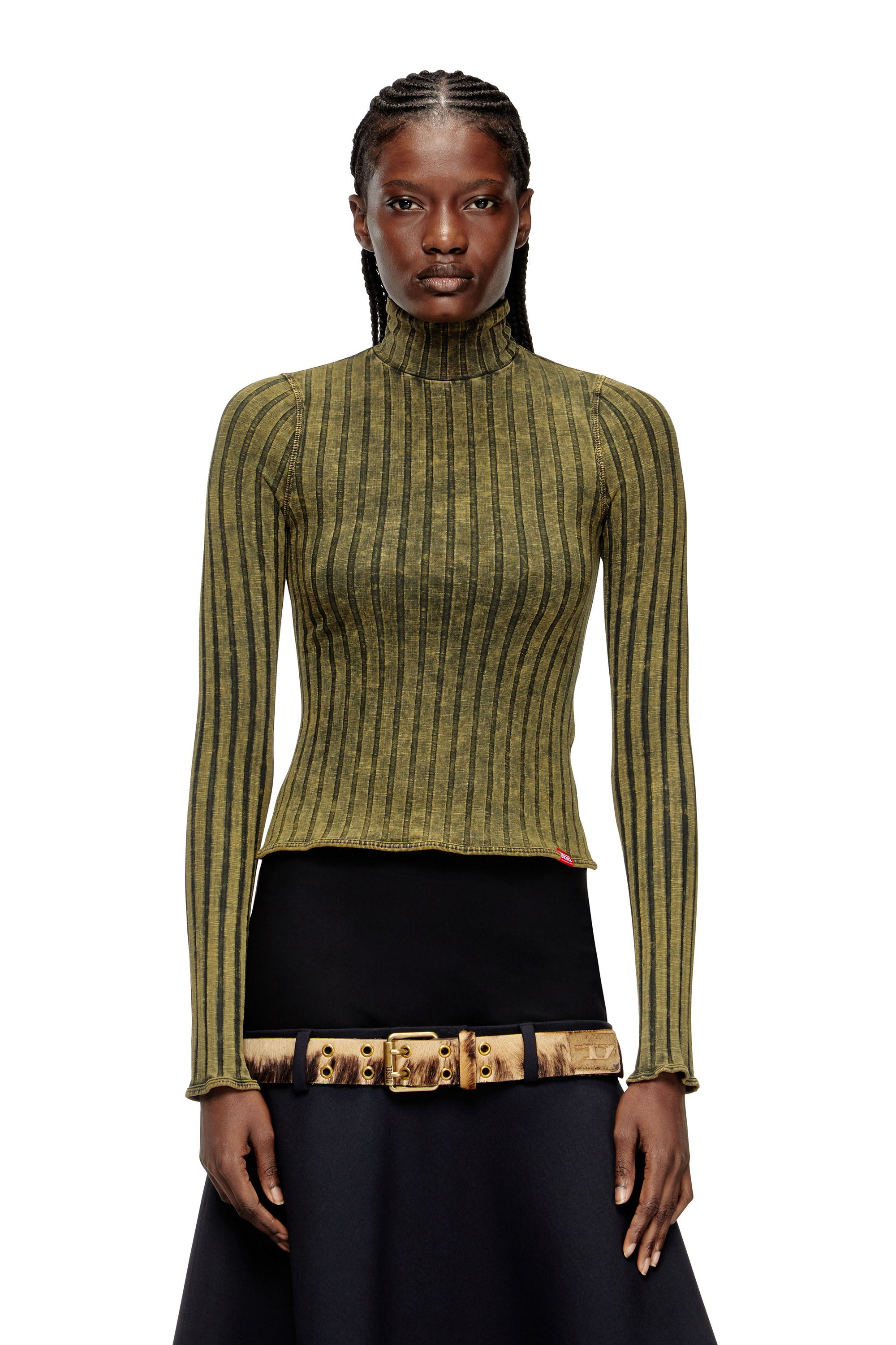 Diesel - T-CLAWA, Woman's Jumper in treated wide-rib jersey in Dark Green - 1