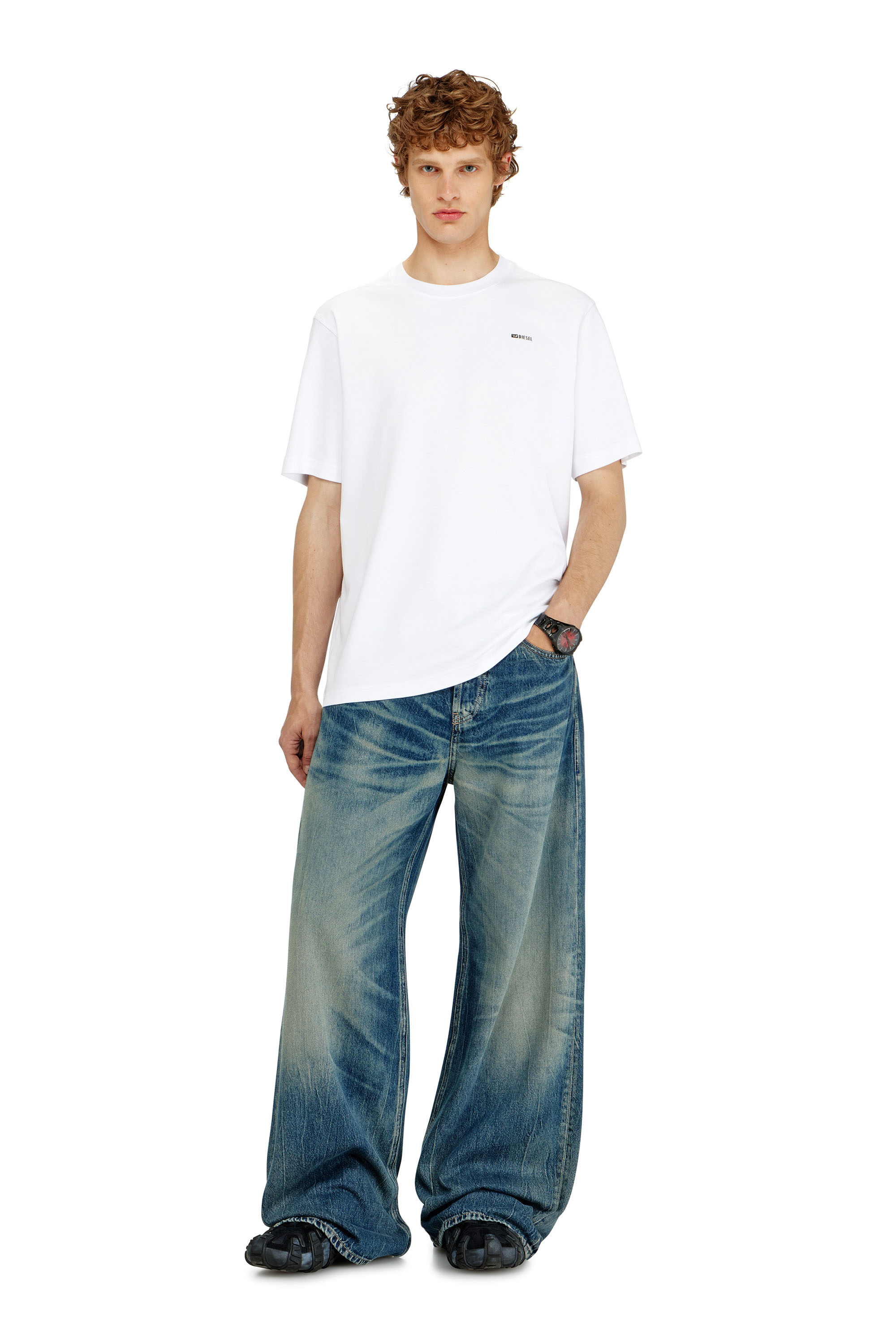 Diesel - T-ADJUST-MET, Man's Cotton T-shirt with small logo on chest in White - 1