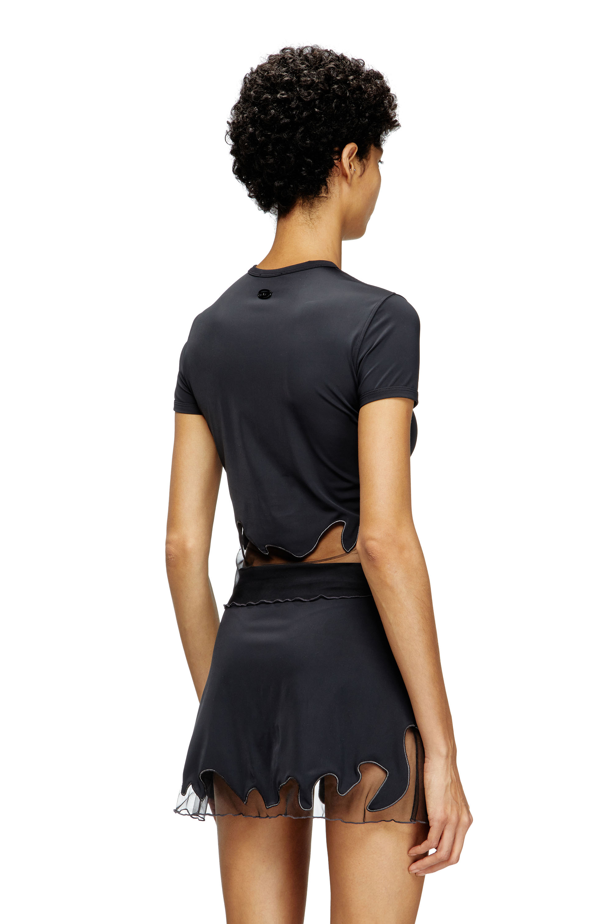 Diesel - T-INLAY-R1, Woman's Nylon T-shirt with tulle insert in Black - 4