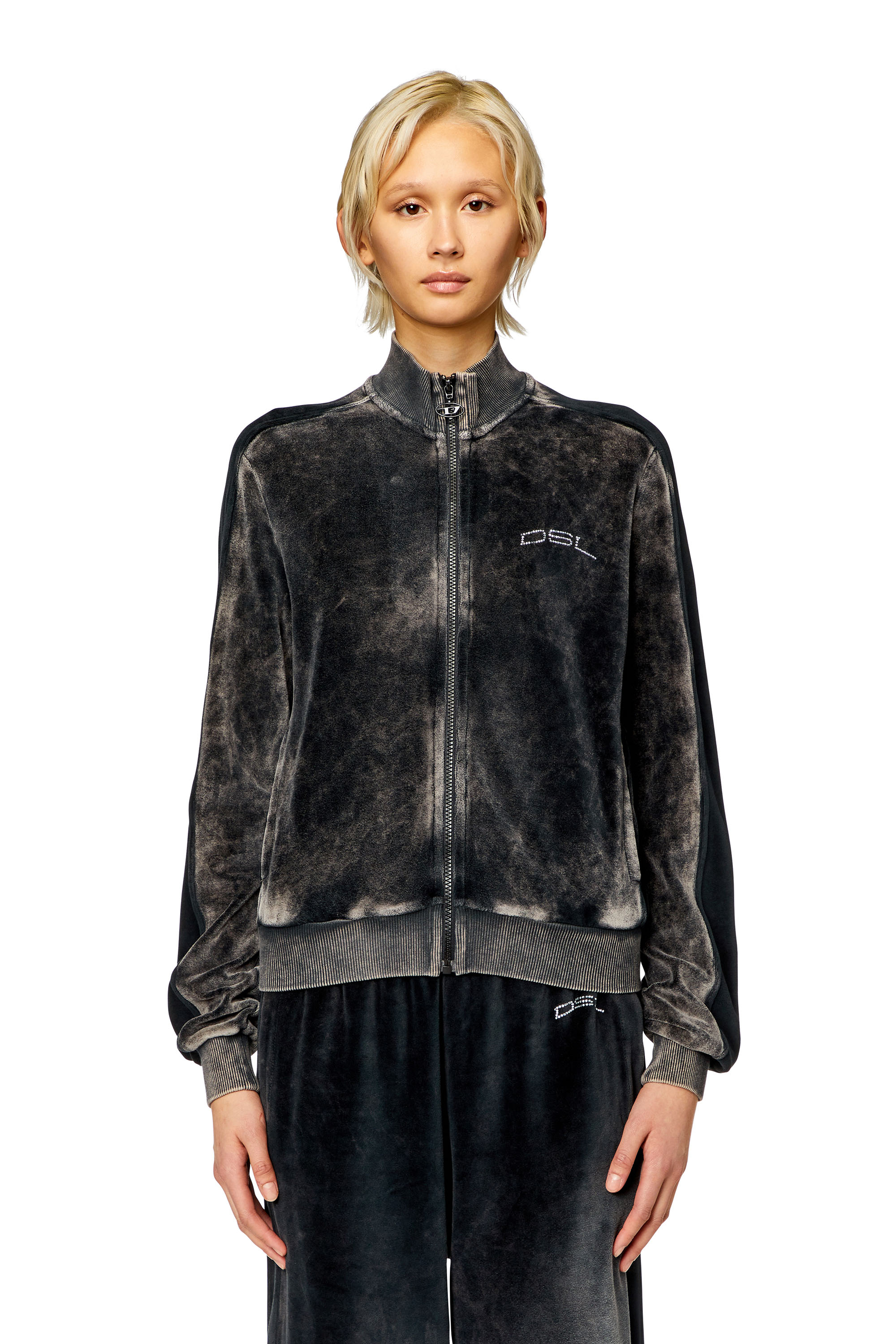 Women's Track jacket in treated chenille | Black | Diesel