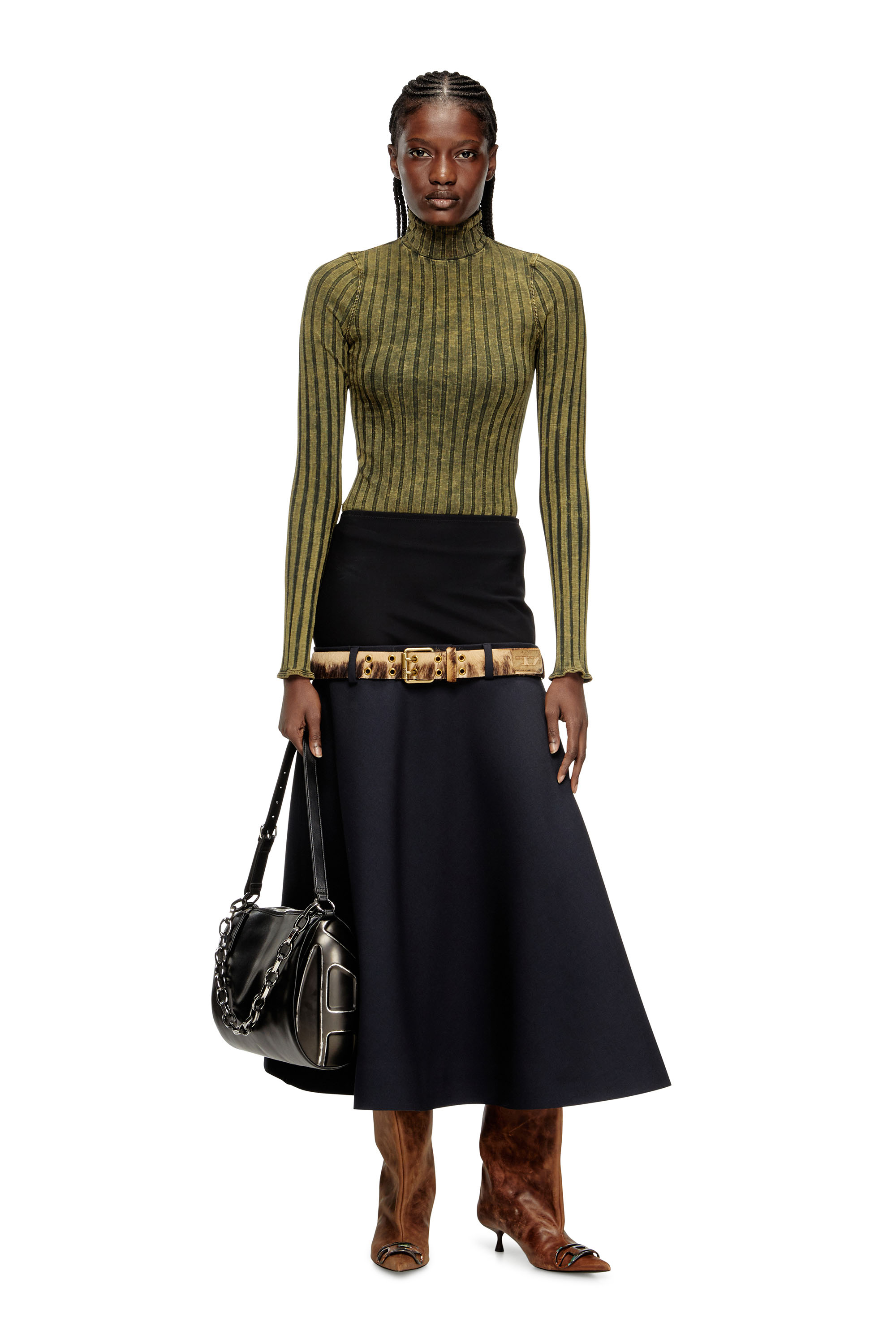 Diesel - T-CLAWA, Woman's Jumper in treated wide-rib jersey in Dark Green - 2