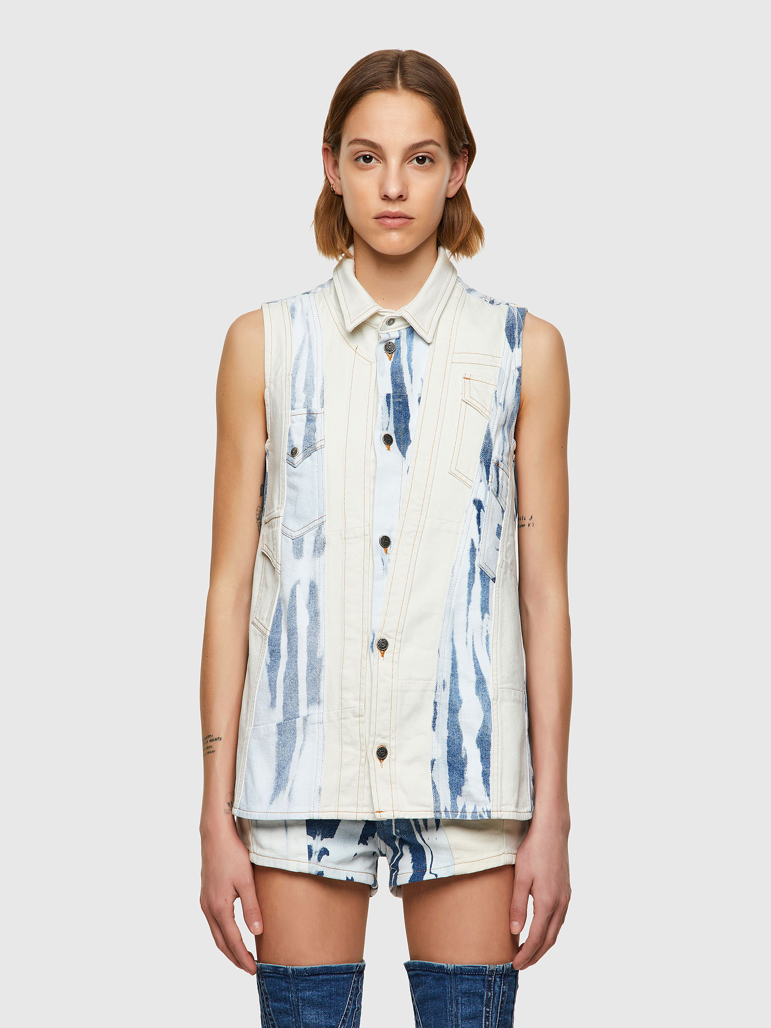 DE-RING-SP, White/Blue Diesel - DE-RING-SP, White/Blue - Denim Shirts - Image 1