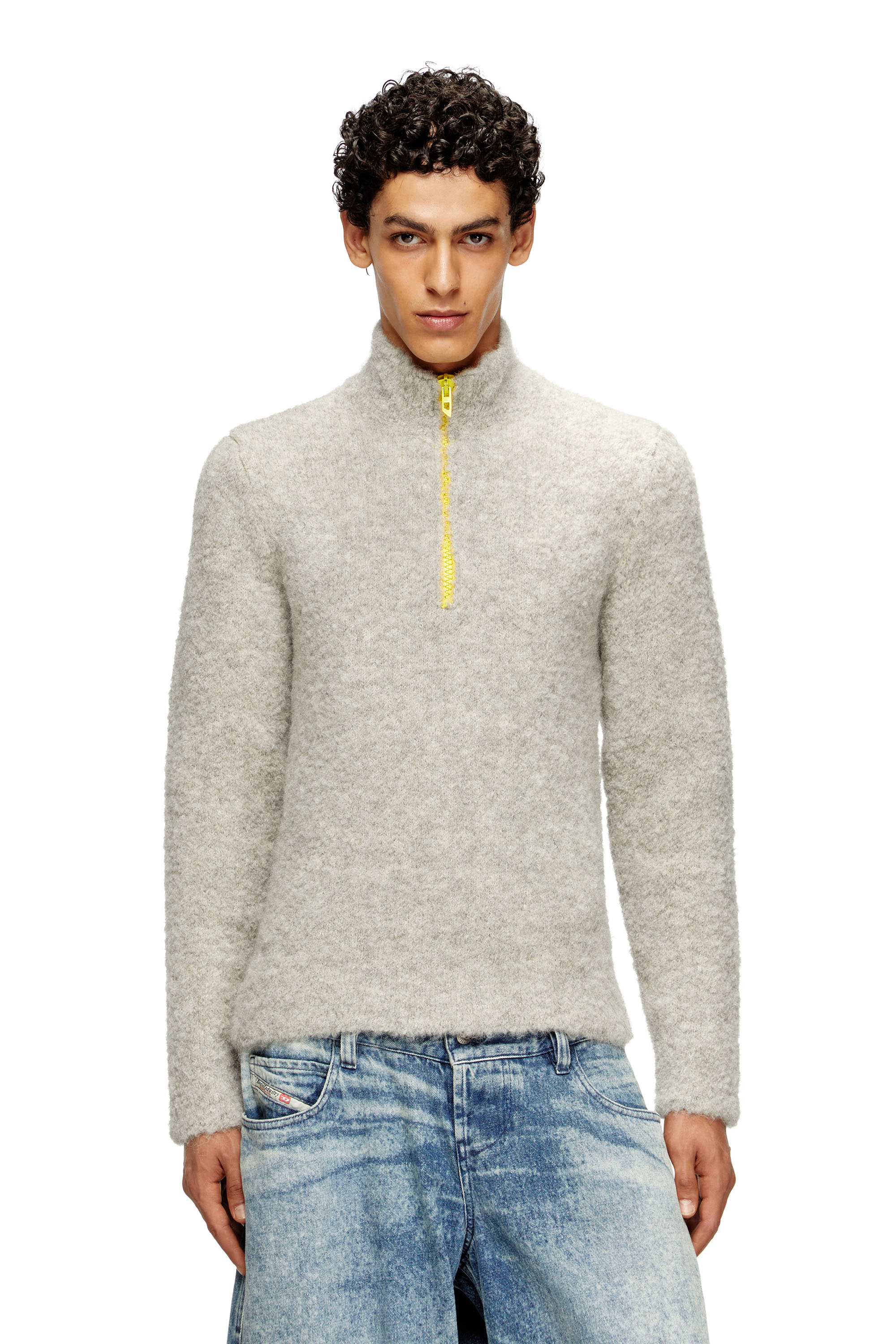 Diesel - K-ELLER, Man's Half-zip jumper with contrast interior in Grey - 1