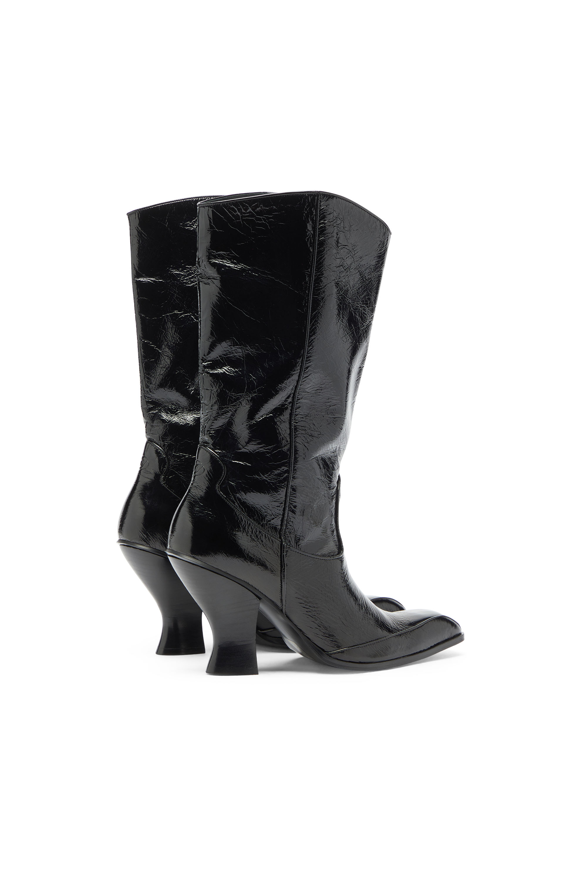 Diesel - D-LUFFY-75-TUBE, Woman's D-Luffy - Knee-high boots in patent leather in Black - 3