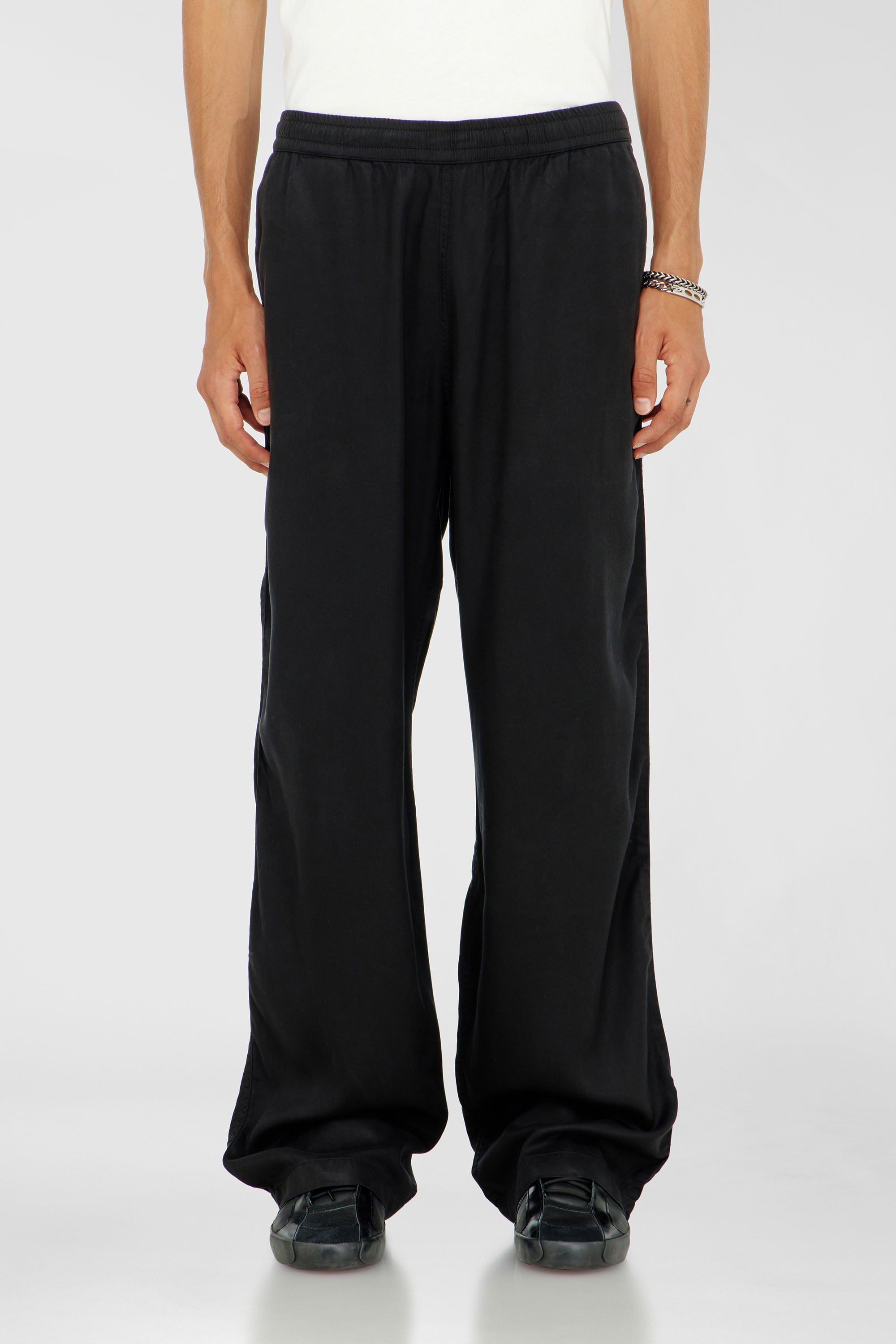 Diesel - P-DREYER-C, Man's Drawstring pants in faded twill in Black - 1