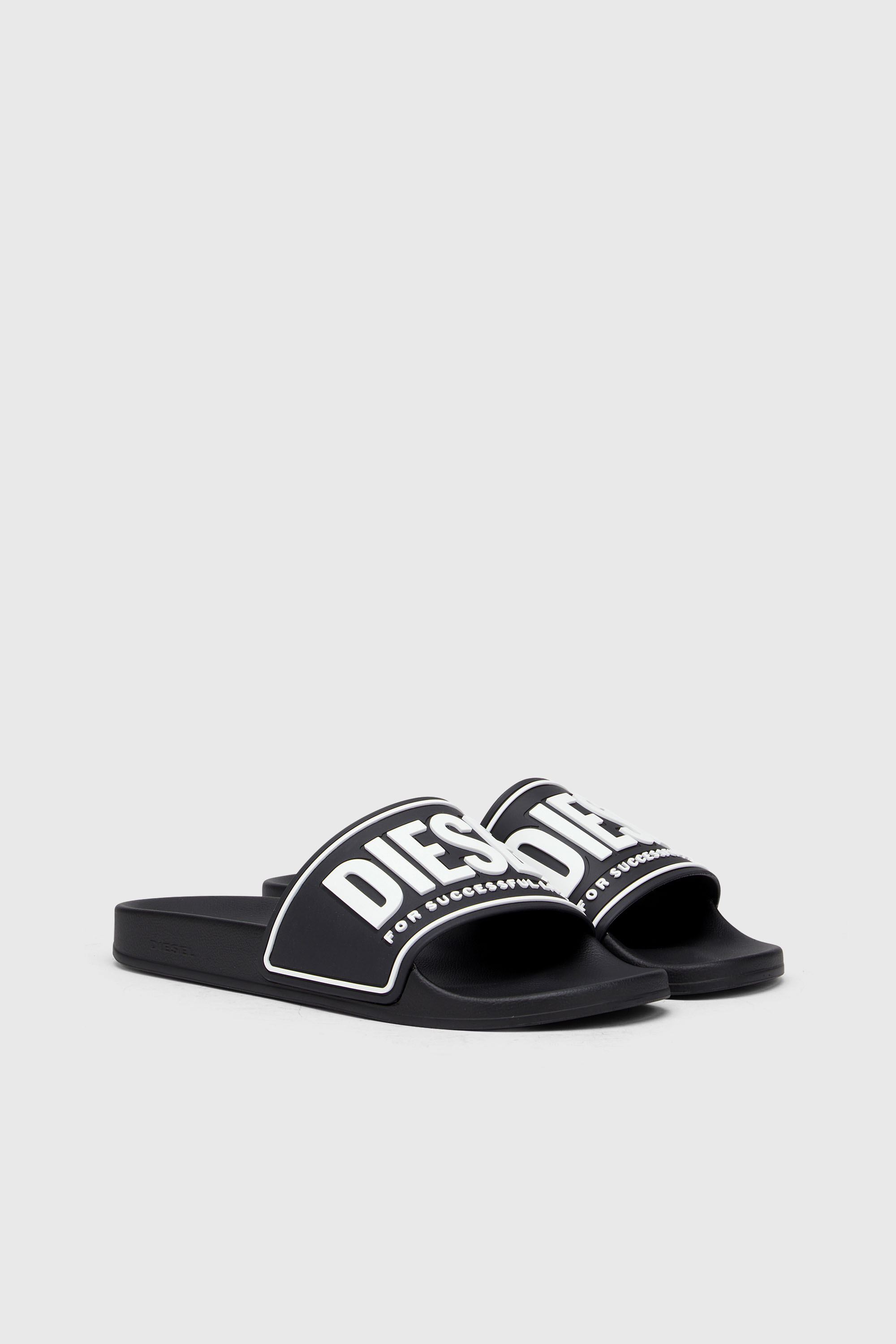 Diesel - SA-MAYEMI CC, Man's Sa-Mayemi-Pool slides with 3D logo in Black/White - 2