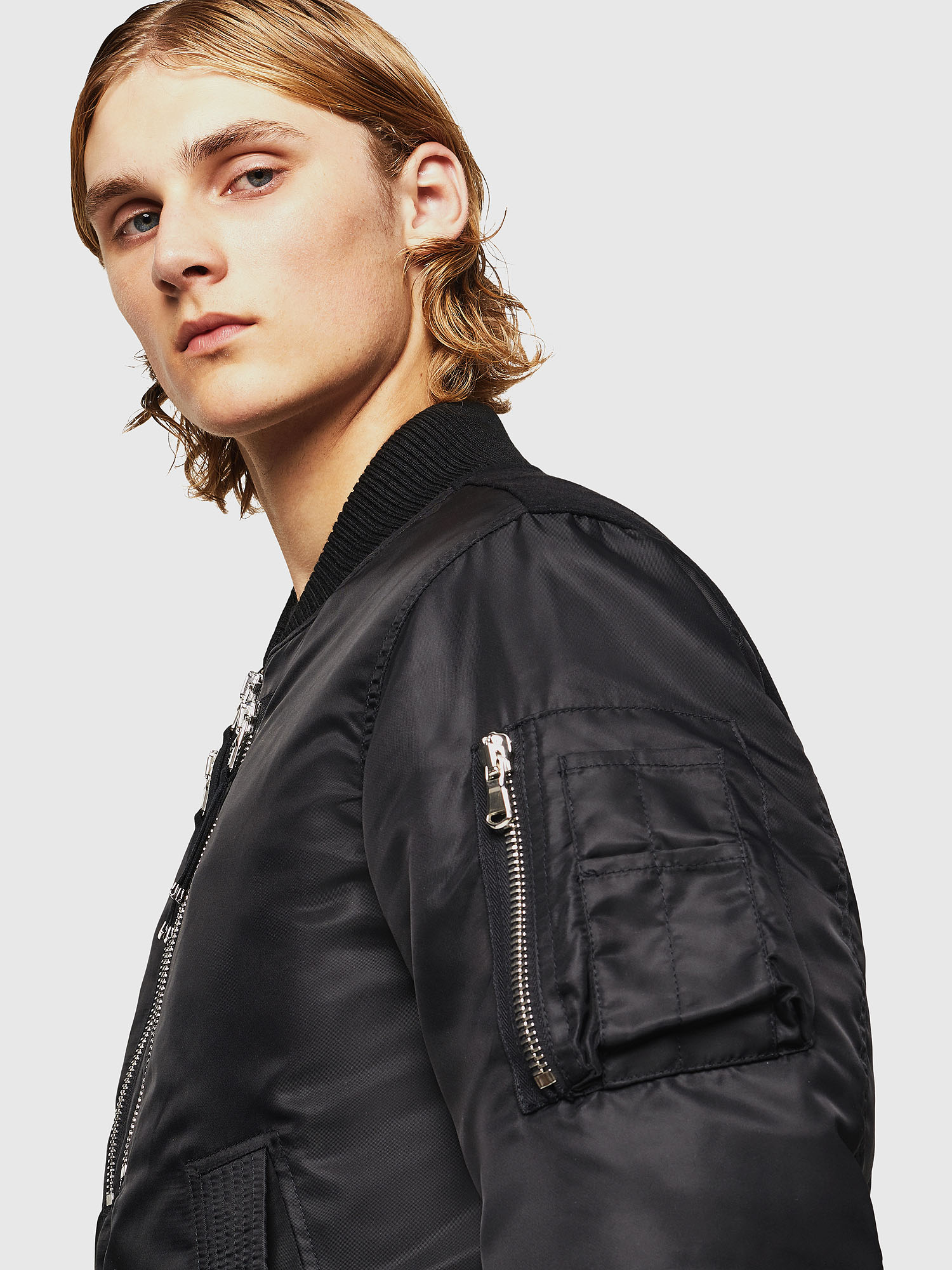 Diesel black slogan bomber jacket Clearance