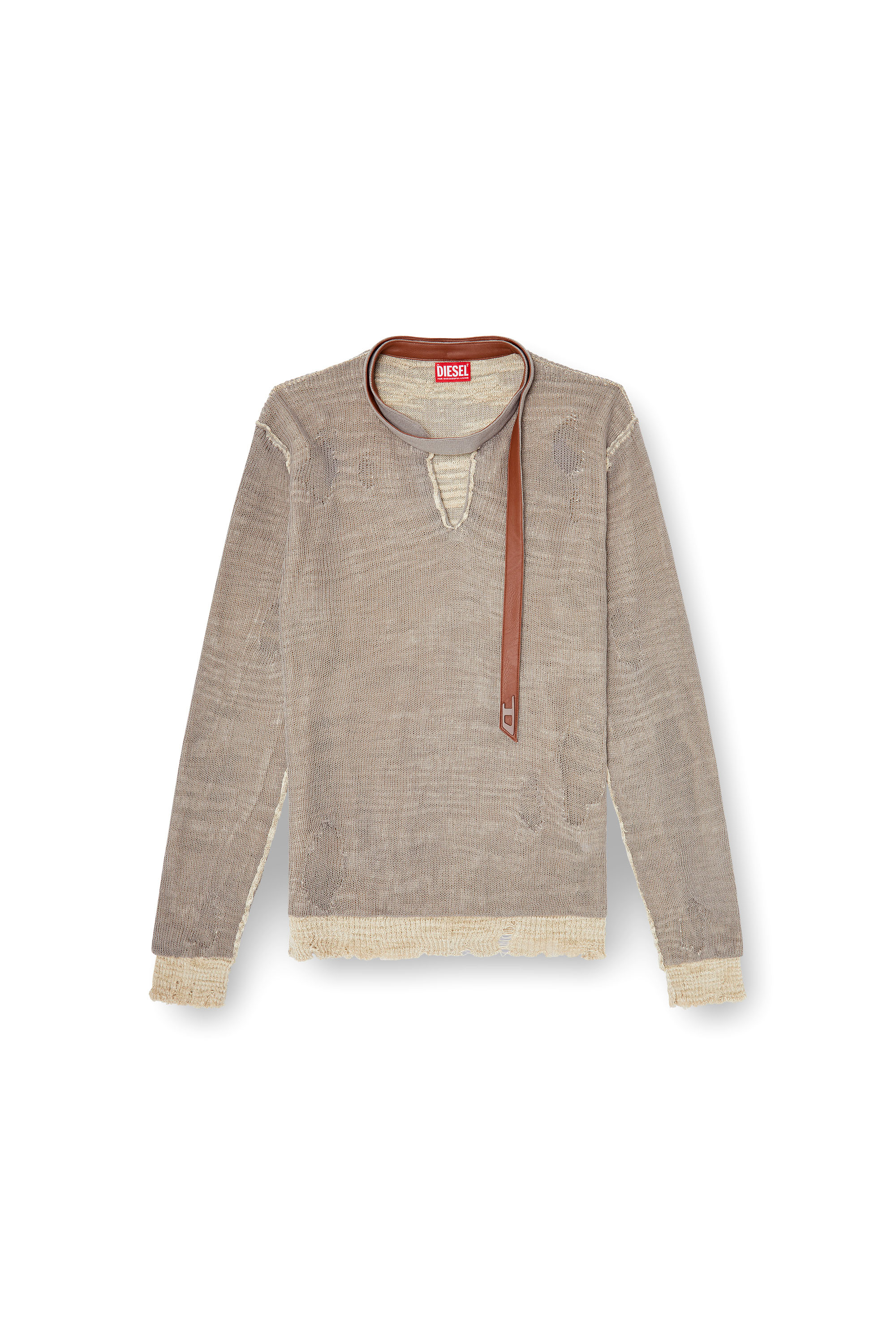Diesel - K-DAIANERIS, Man's Distressed jumper with biker neck strap in Brown - 4