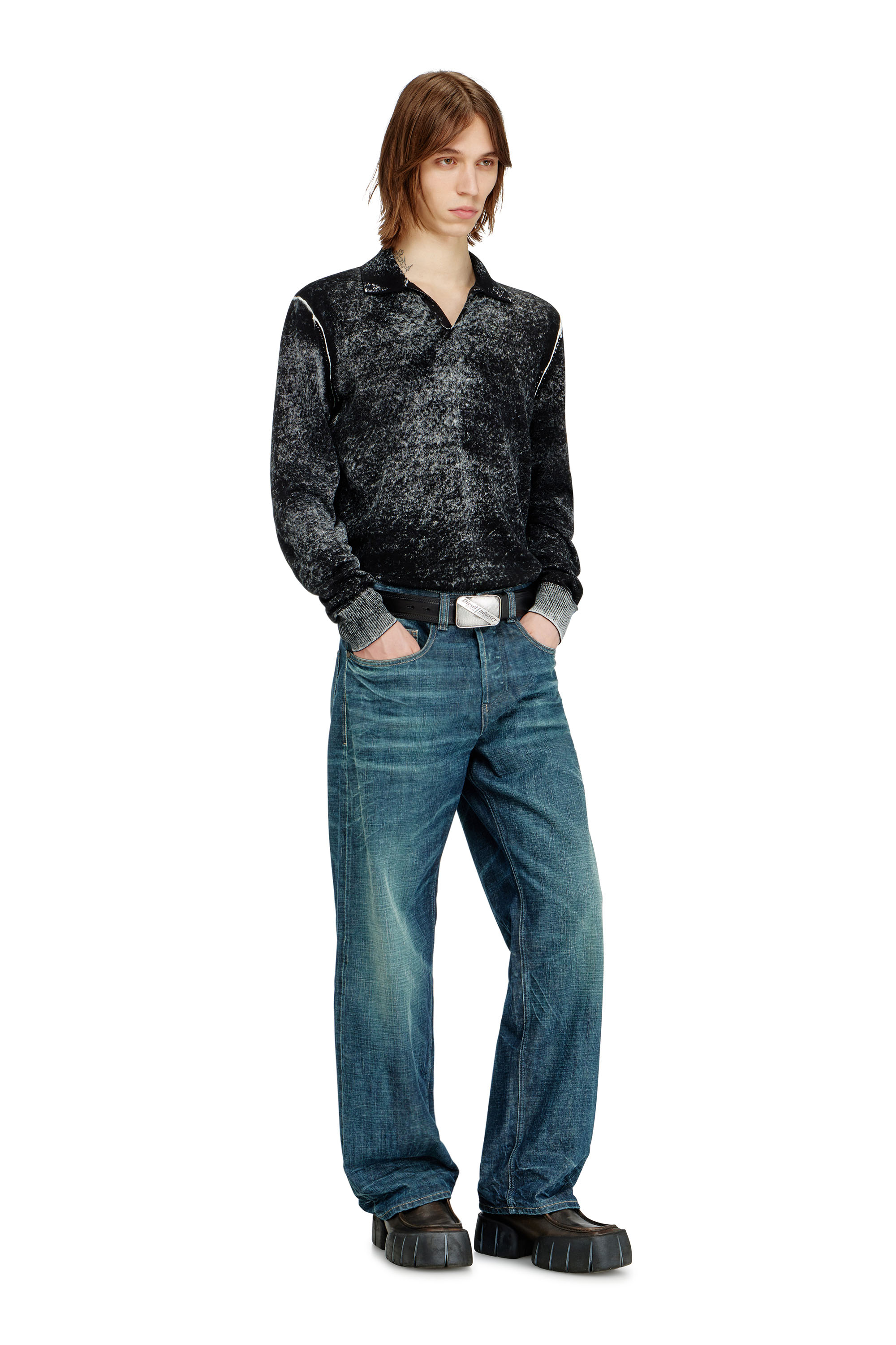 Diesel - K-LAWRENCE, Man's Polo jumper with faded reverse print in Grey/Black - 4