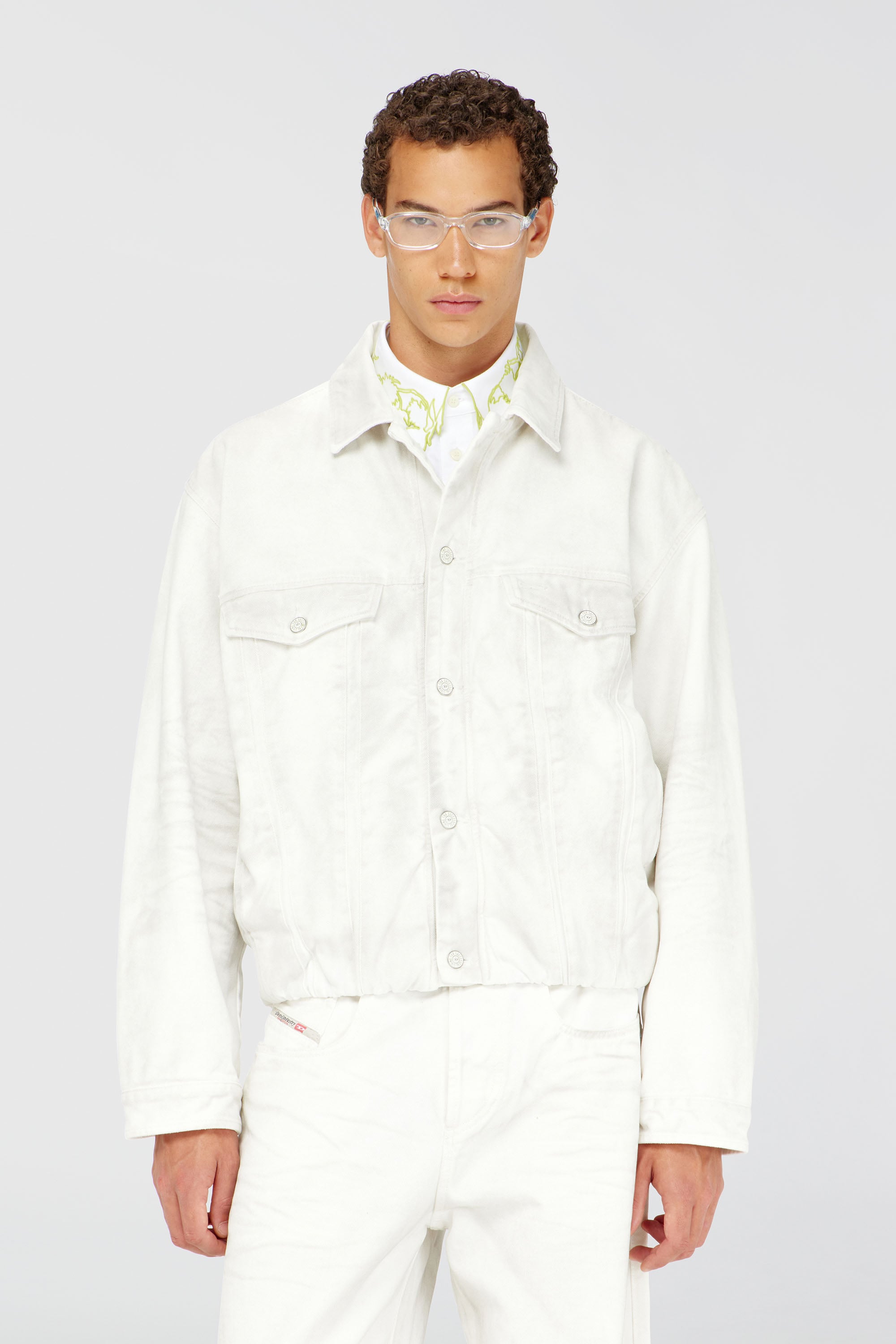 Diesel - D-MORVI-FSJ1, Man's Elasticated trucker jacket in denim in White - 3