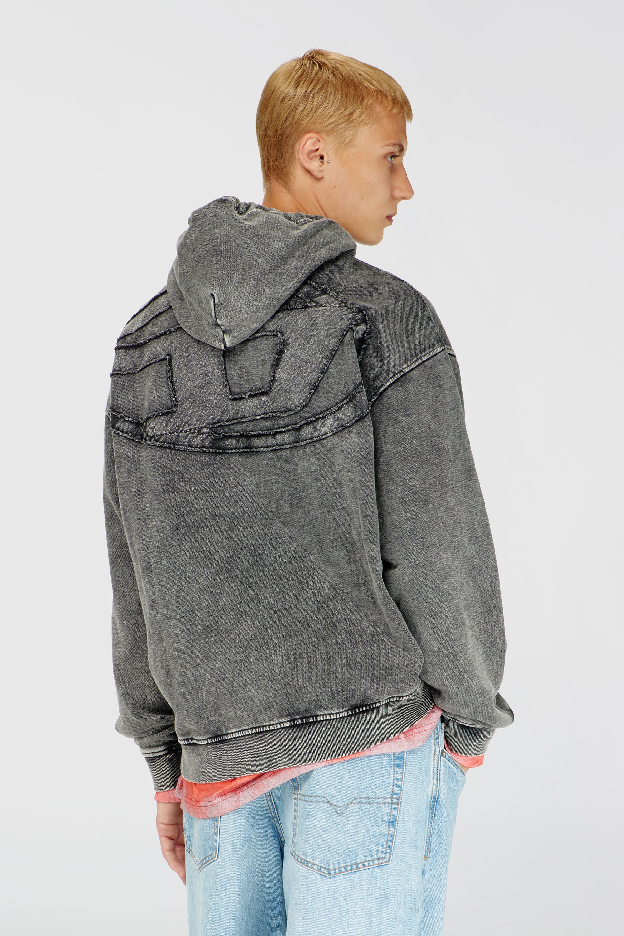 Men's Hoodie with raw-cut back patch | Grey | Diesel TR