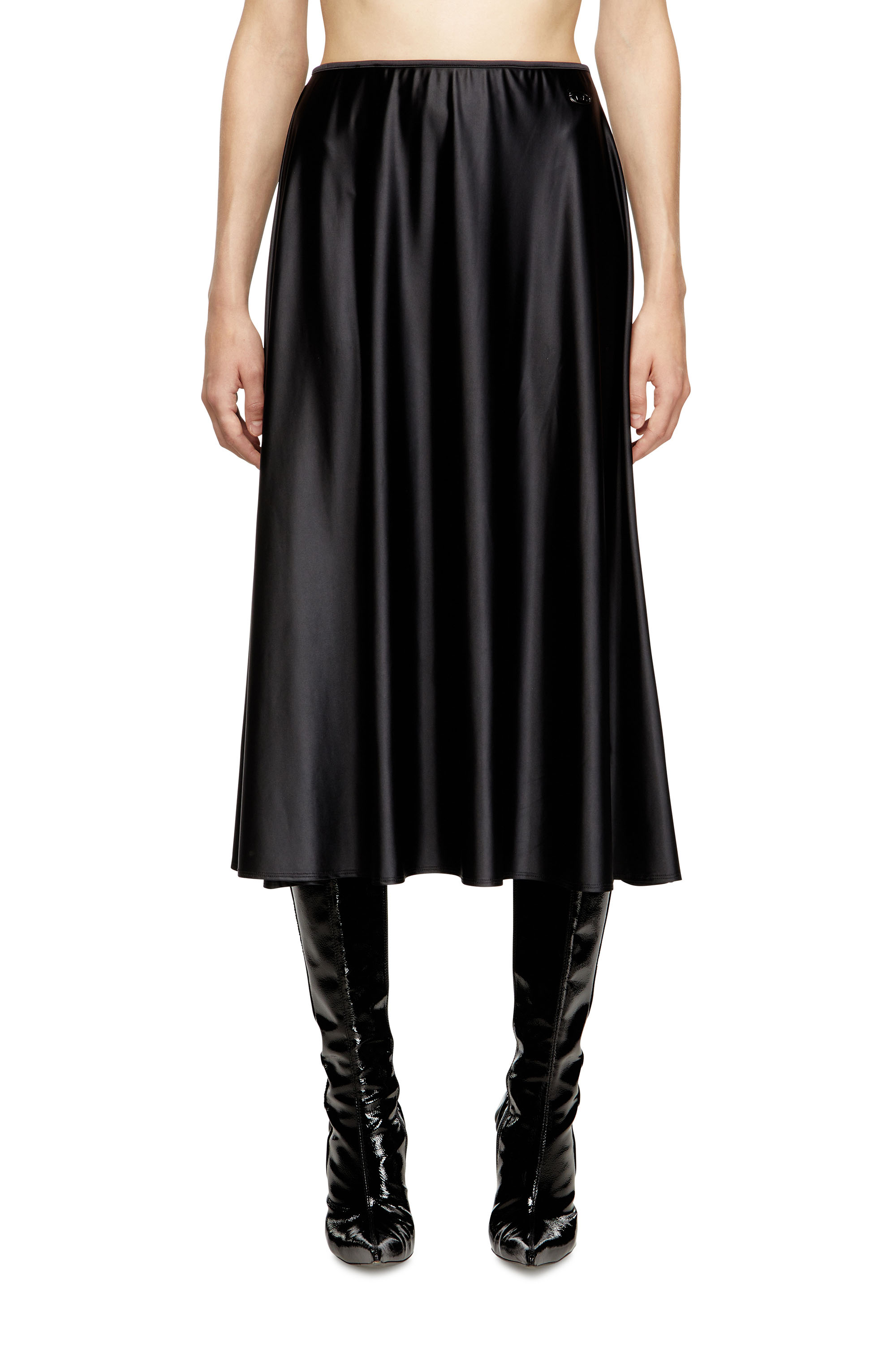 Diesel - O-MORI, Woman's Midi skirt in flared nylon in Black - 3