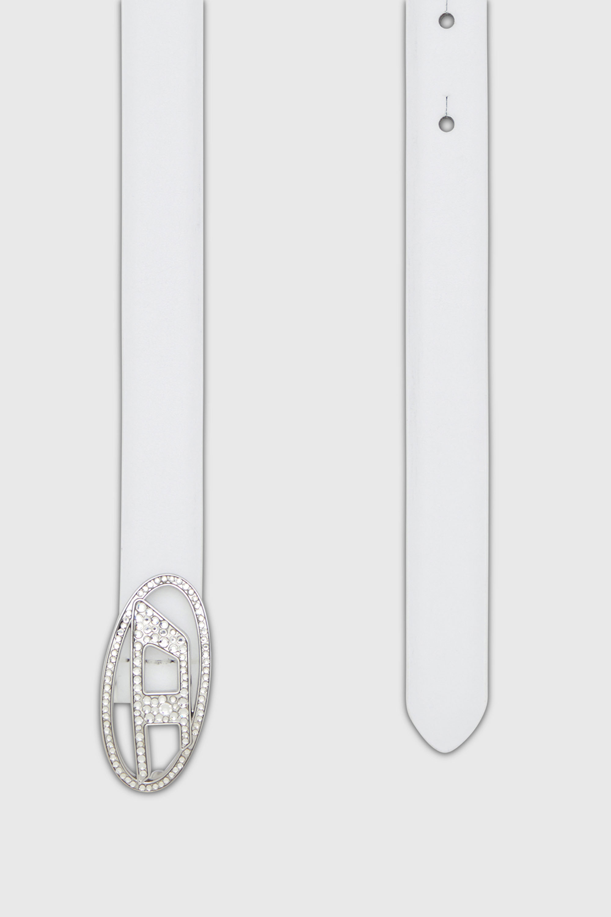 Diesel - B-1DR STRASS 20, Woman's 1.9cm slim leather belt with crystal buckle in White - 2