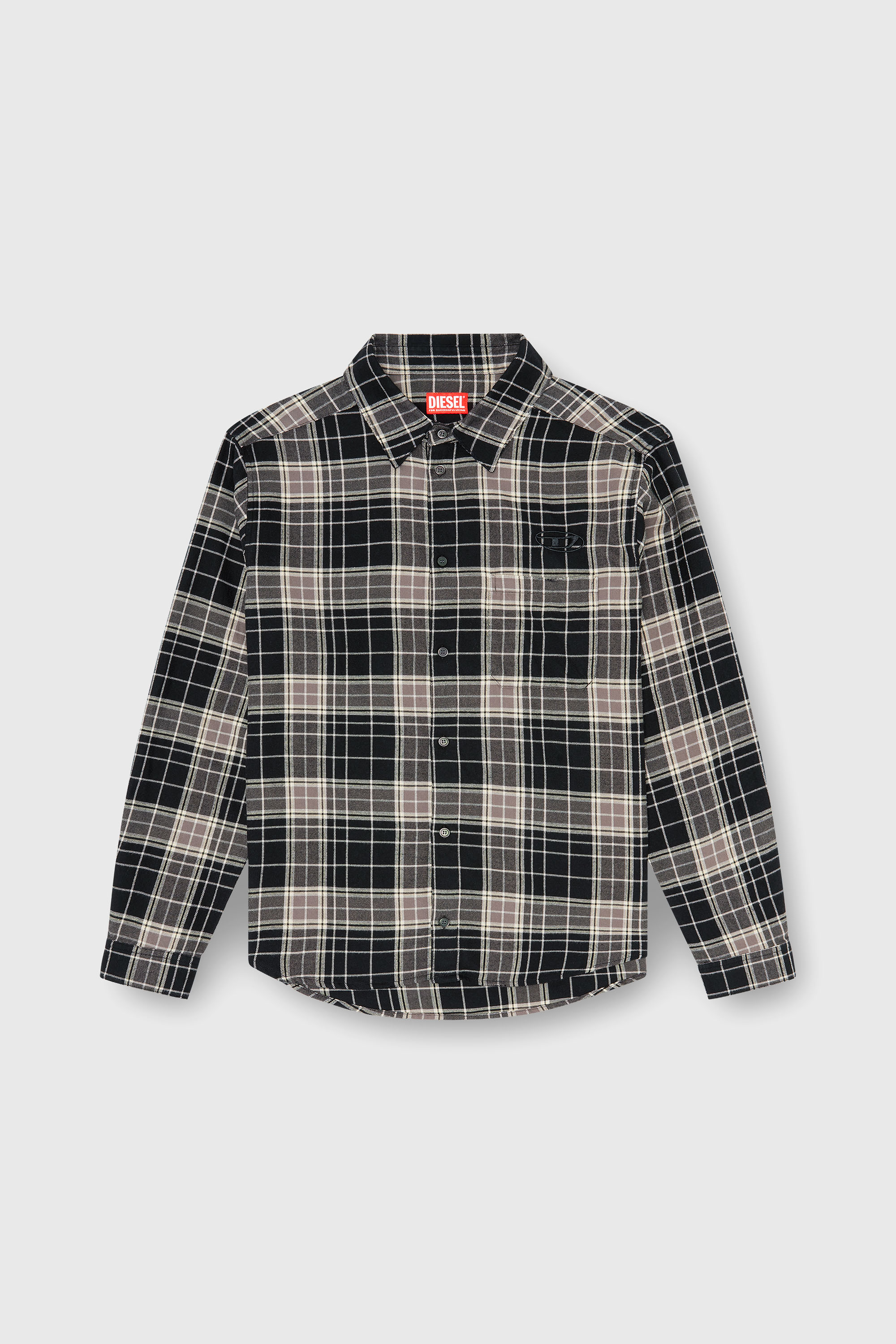 Diesel - S-SIMPLY-HNBI, Man's Distressed shirt in check flannel in Black/Grey - 1