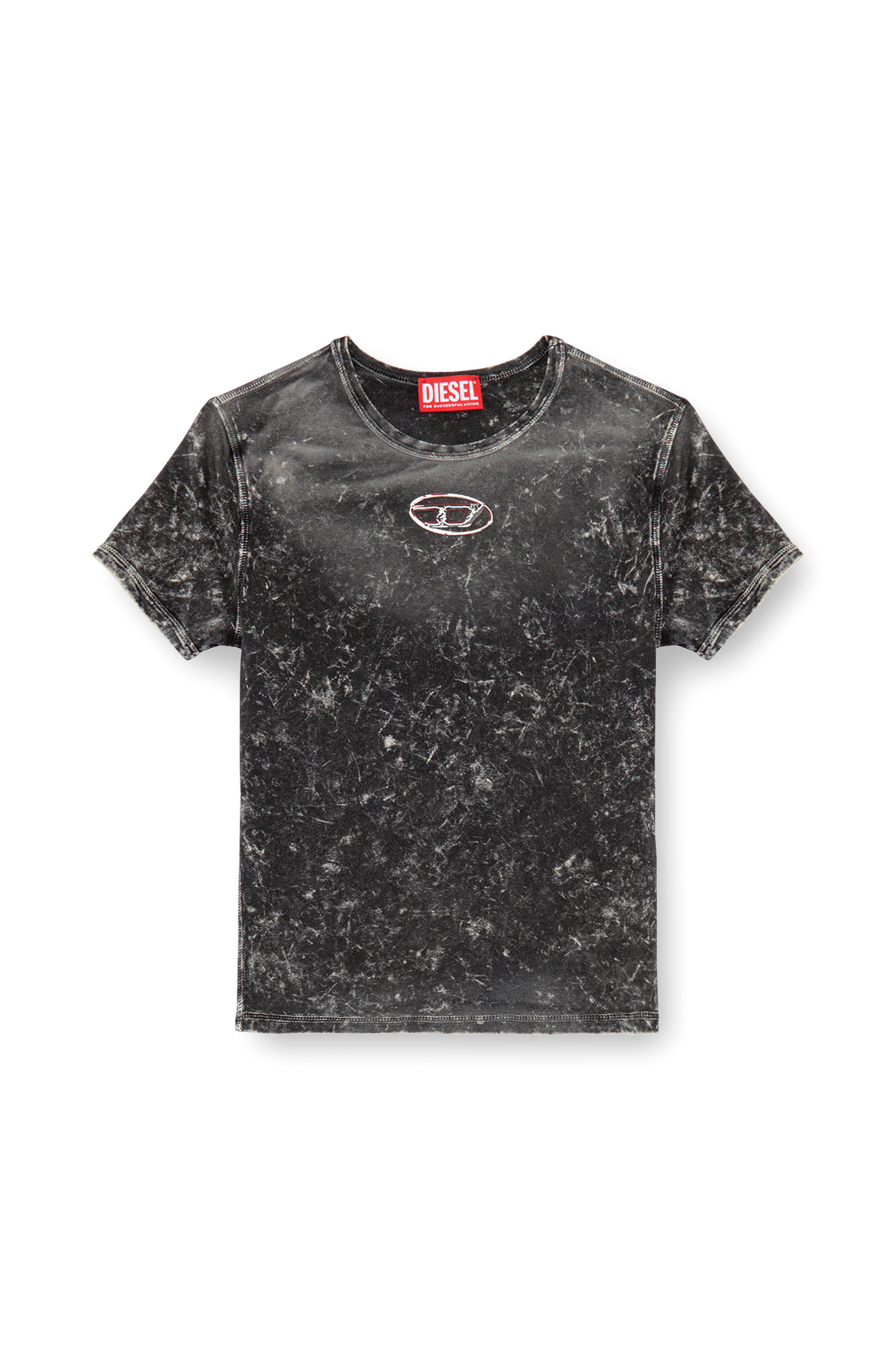 Diesel - T-UNCUTIES-P1, Woman's Marble-effect T-shirt in stretch jersey in Black - 3