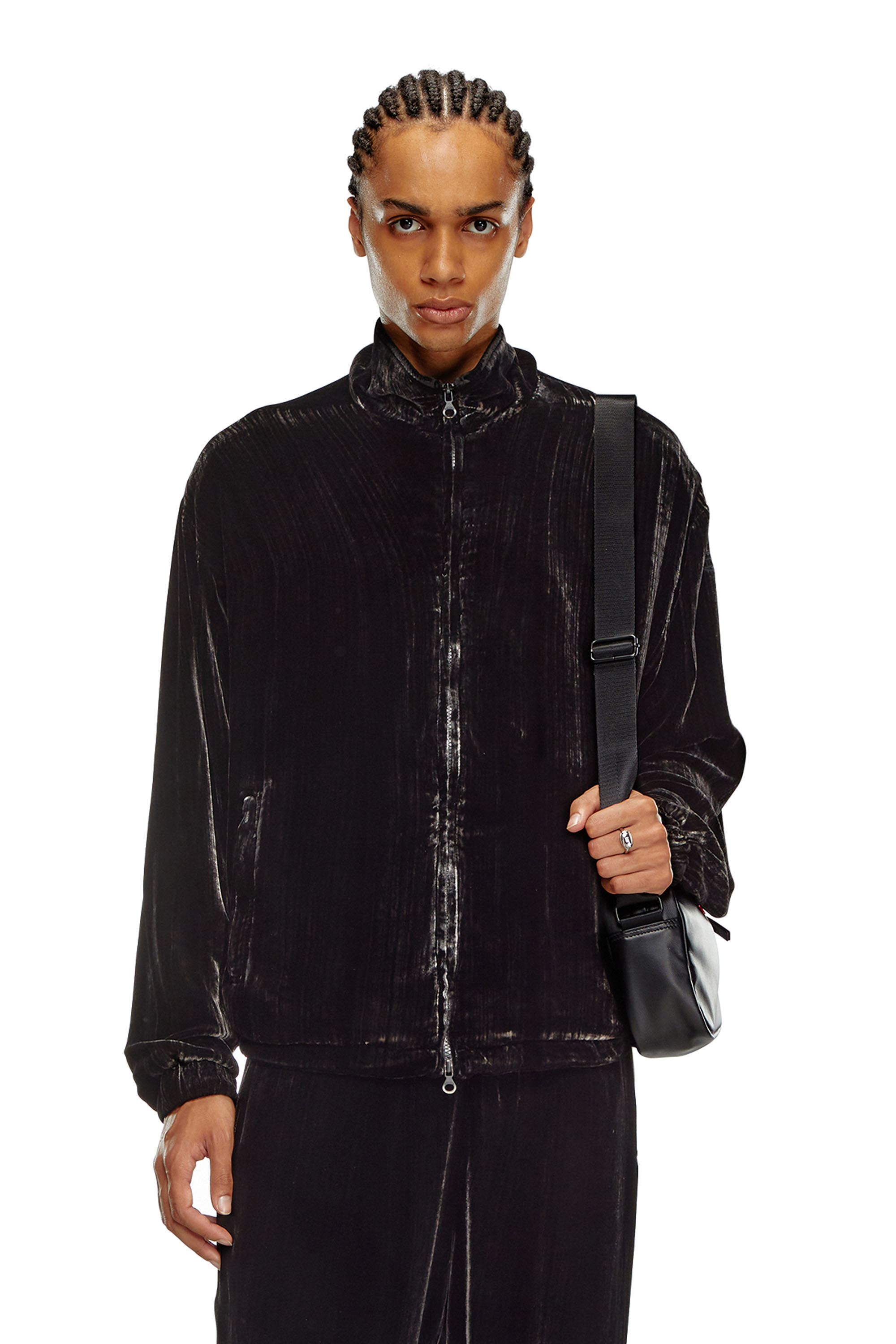 Men's Treated silk-blend velvet jacket | Black | Diesel