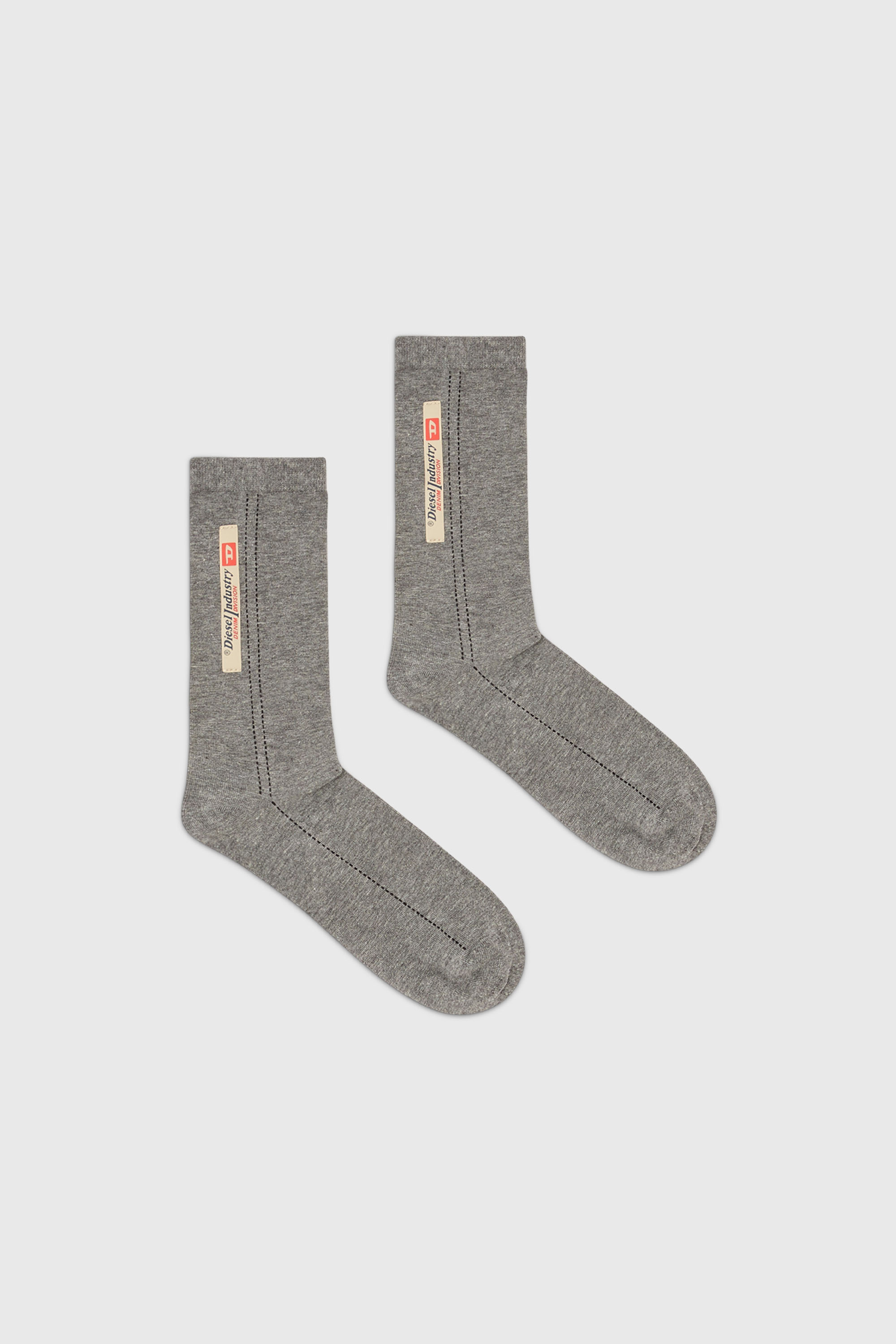 Diesel - SKM-TIM, Man's Cotton socks with logo label in Grey - 1