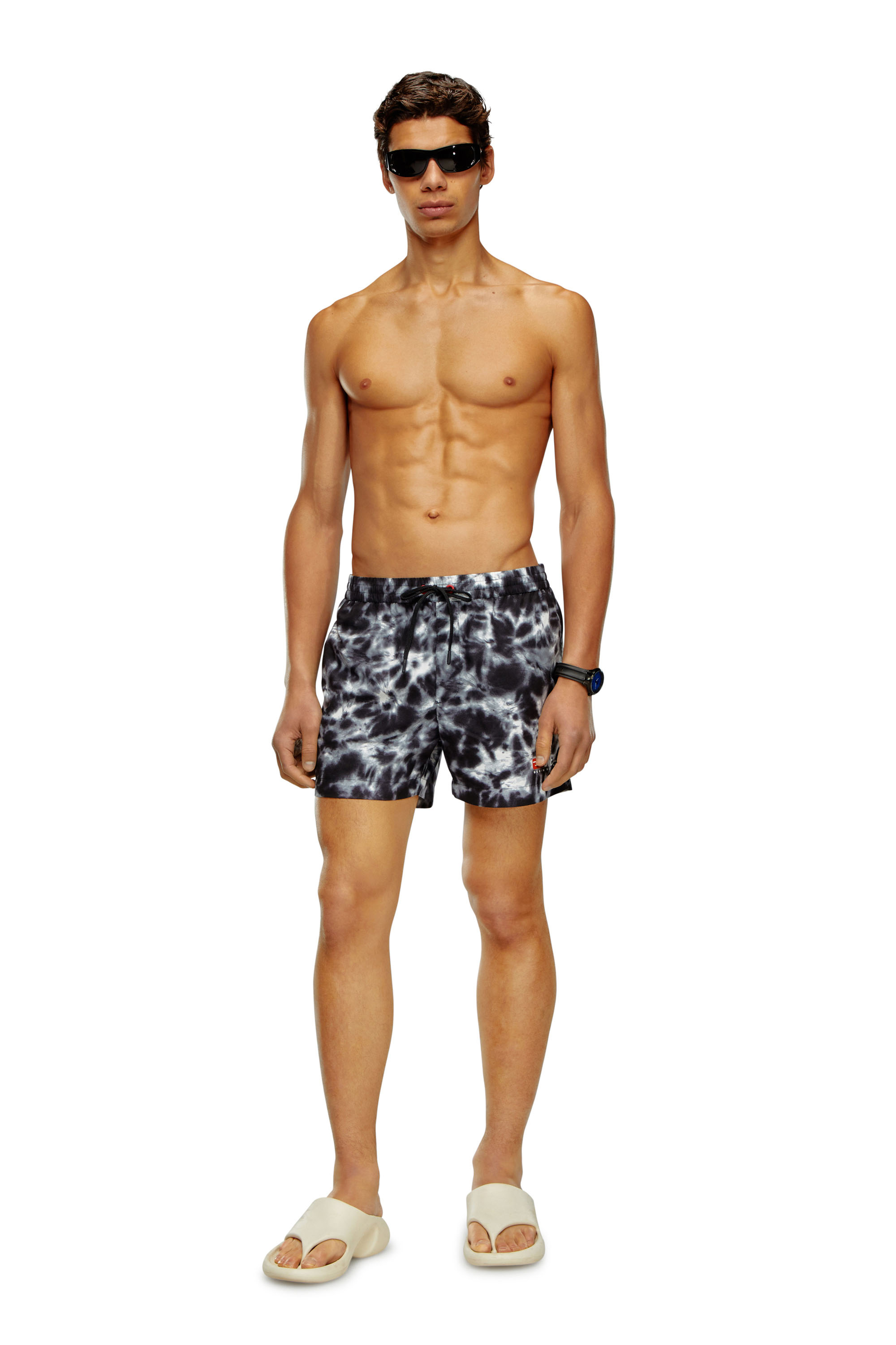 Men's Mid-length swim shorts with tie-dye print | Black | Diesel