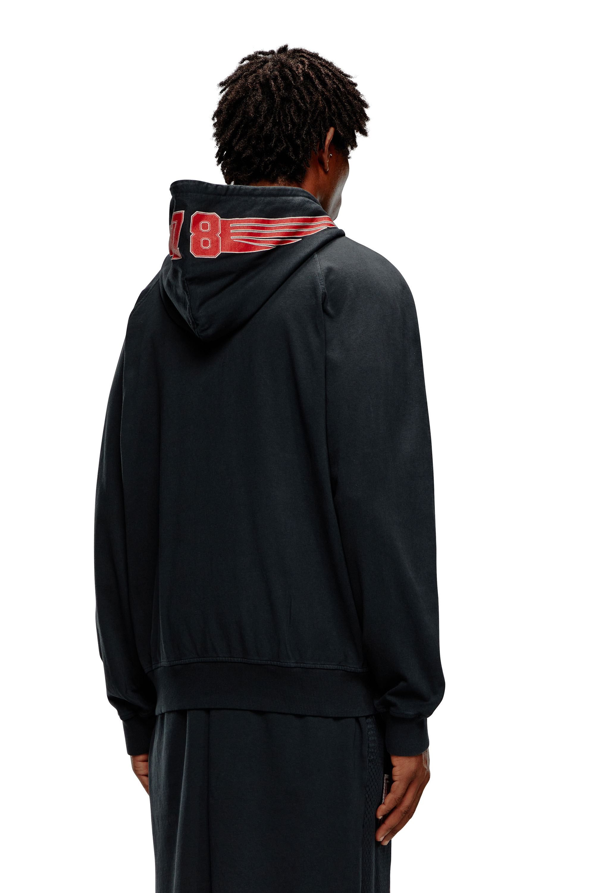 Diesel - S-CREK, Man's Zip-up hoodie with collegiate graphics in Black - 3
