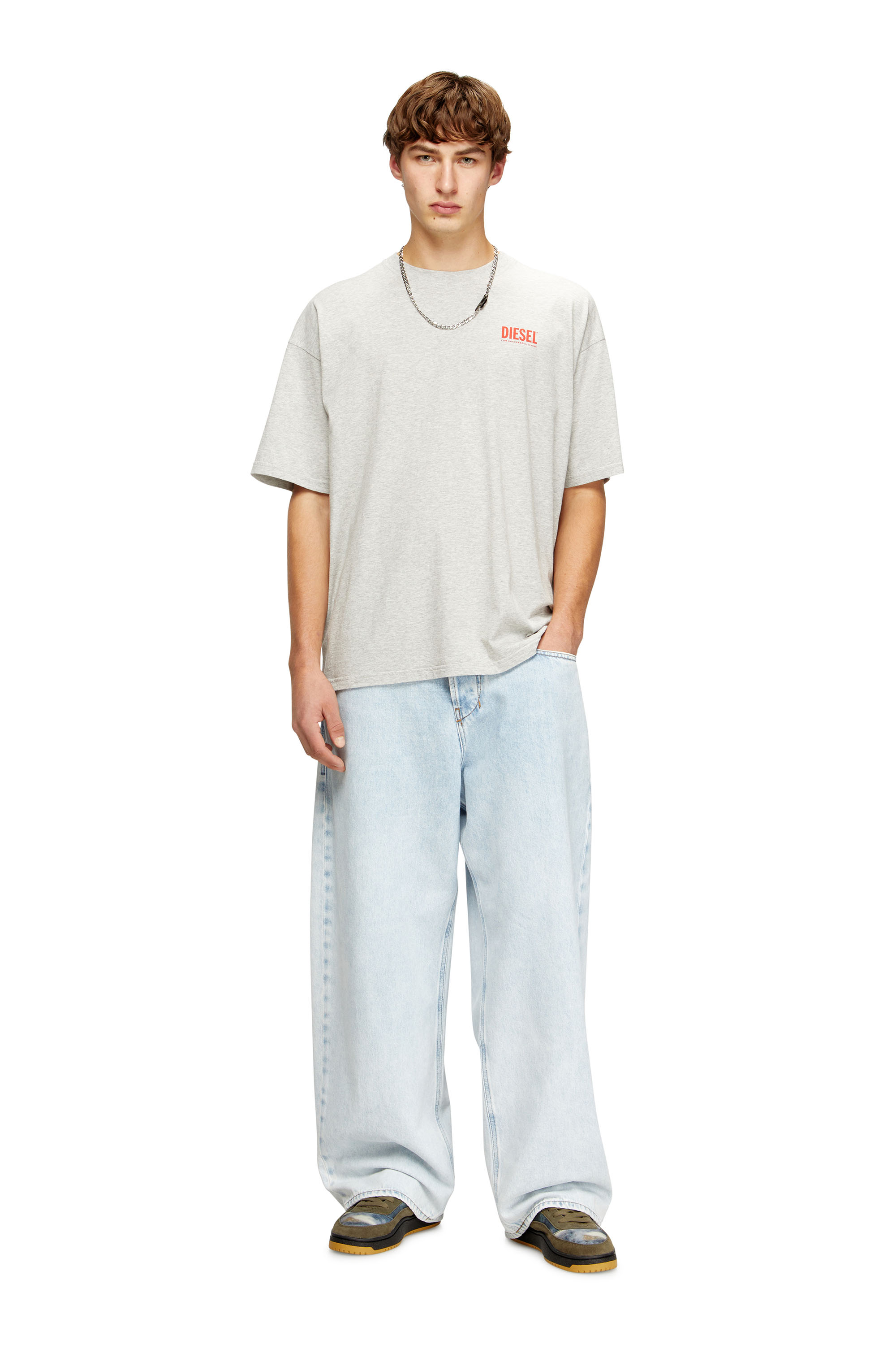 Diesel - T-BOXT-BISK, Man's Cotton T-shirt with Diesel Biscotto print in Light Grey - 3