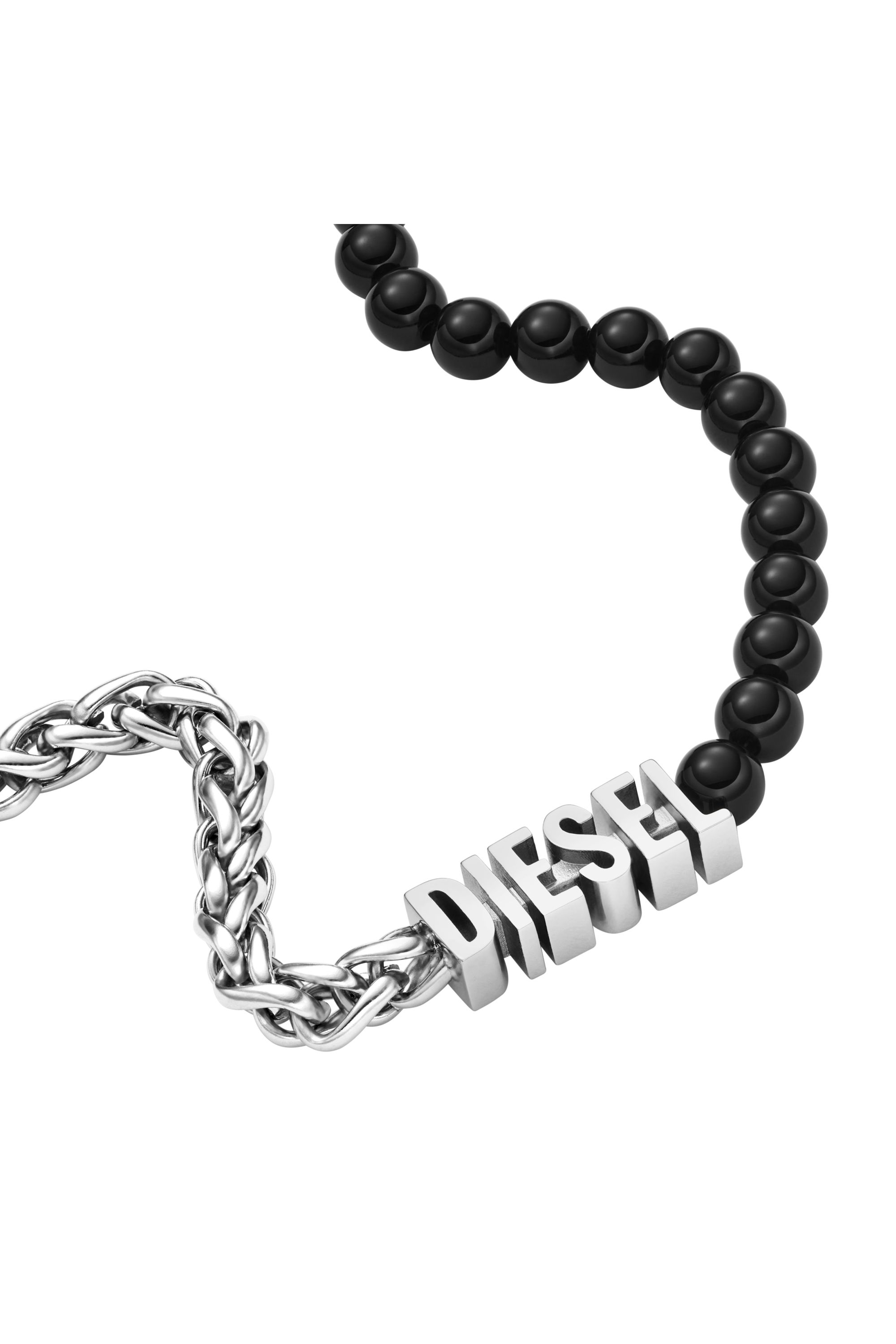 Women's Black Agate Beaded Chain Necklace | Silver | Diesel
