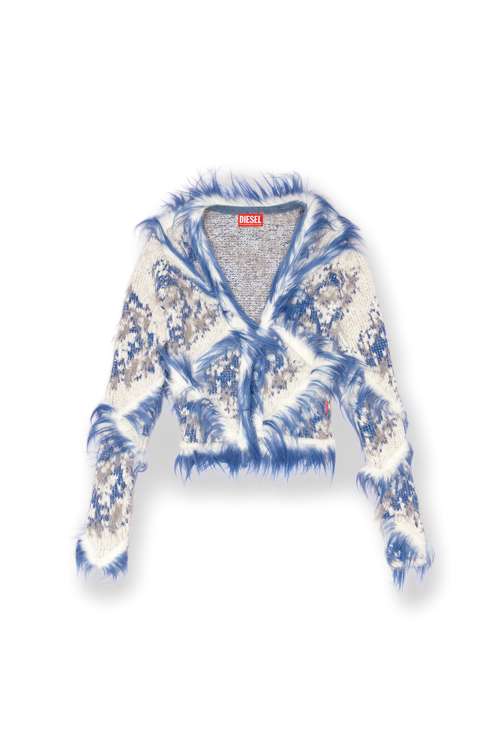 Women's Cropped argyle cardigan with fuzzy trims | Blue | Diesel