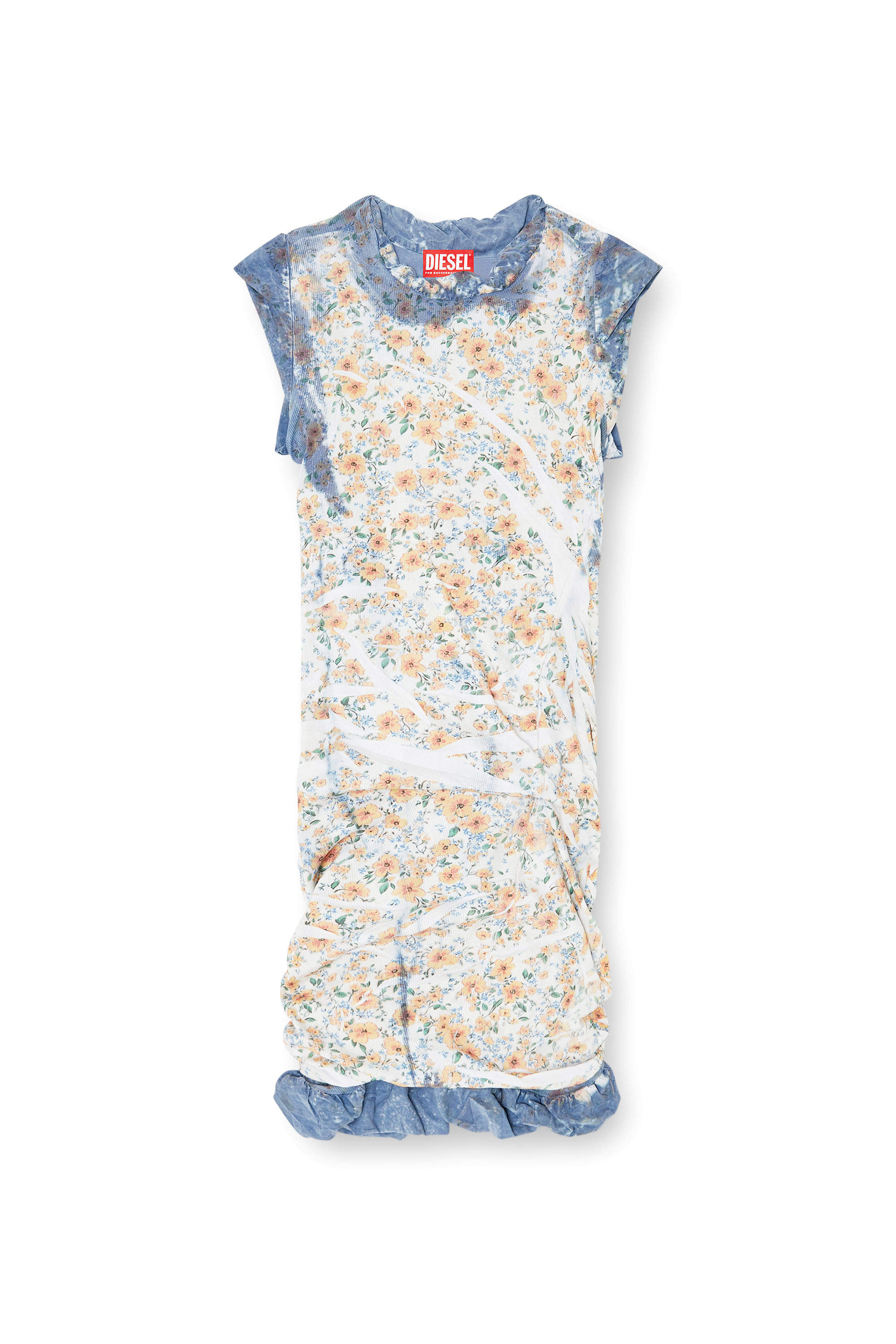 Diesel - D-AYANA, Woman's Layered short dress with floral X-ray effect in Beige/Blue - 1