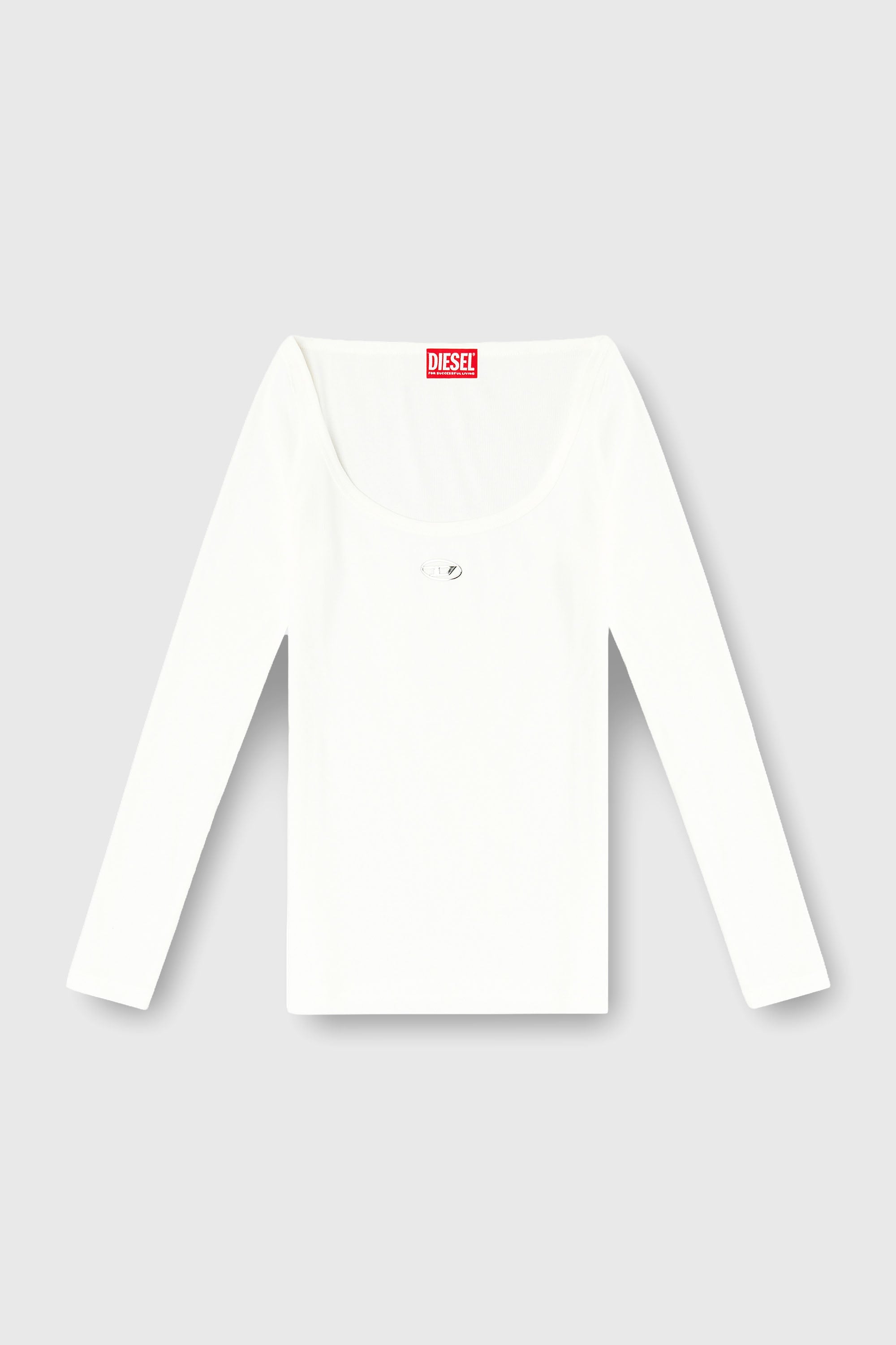 Diesel - T-BAL-OD, Woman's Long sleeve ribbed top with metallic Oval D in White - 2