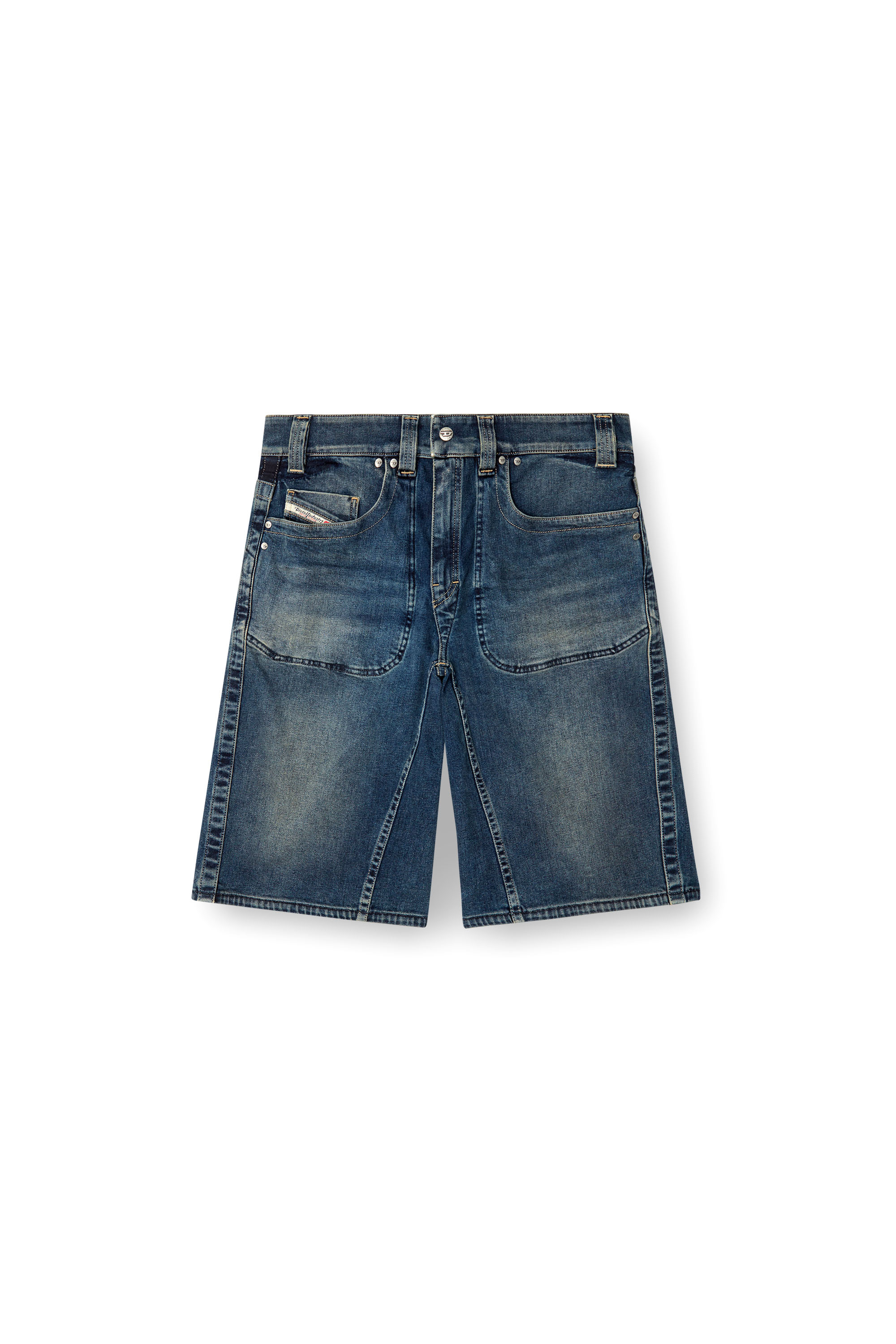 Diesel - D-MACRO-RE SHORT, Man's Bermuda shorts in Rehab denim in Dark Blue - 1