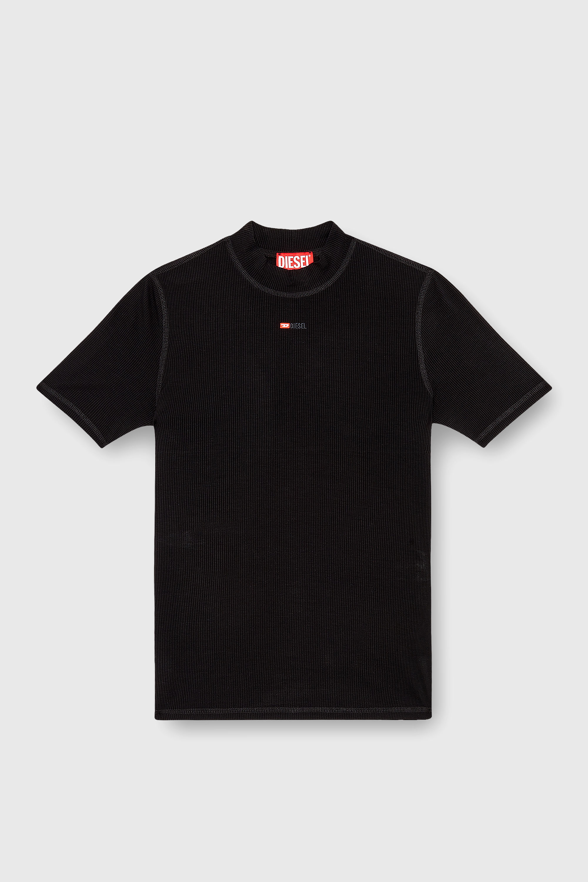 Diesel - T-MOKKY-MICRODIV, Woman's Ribbed T-shirt with mock neck in Black - 2