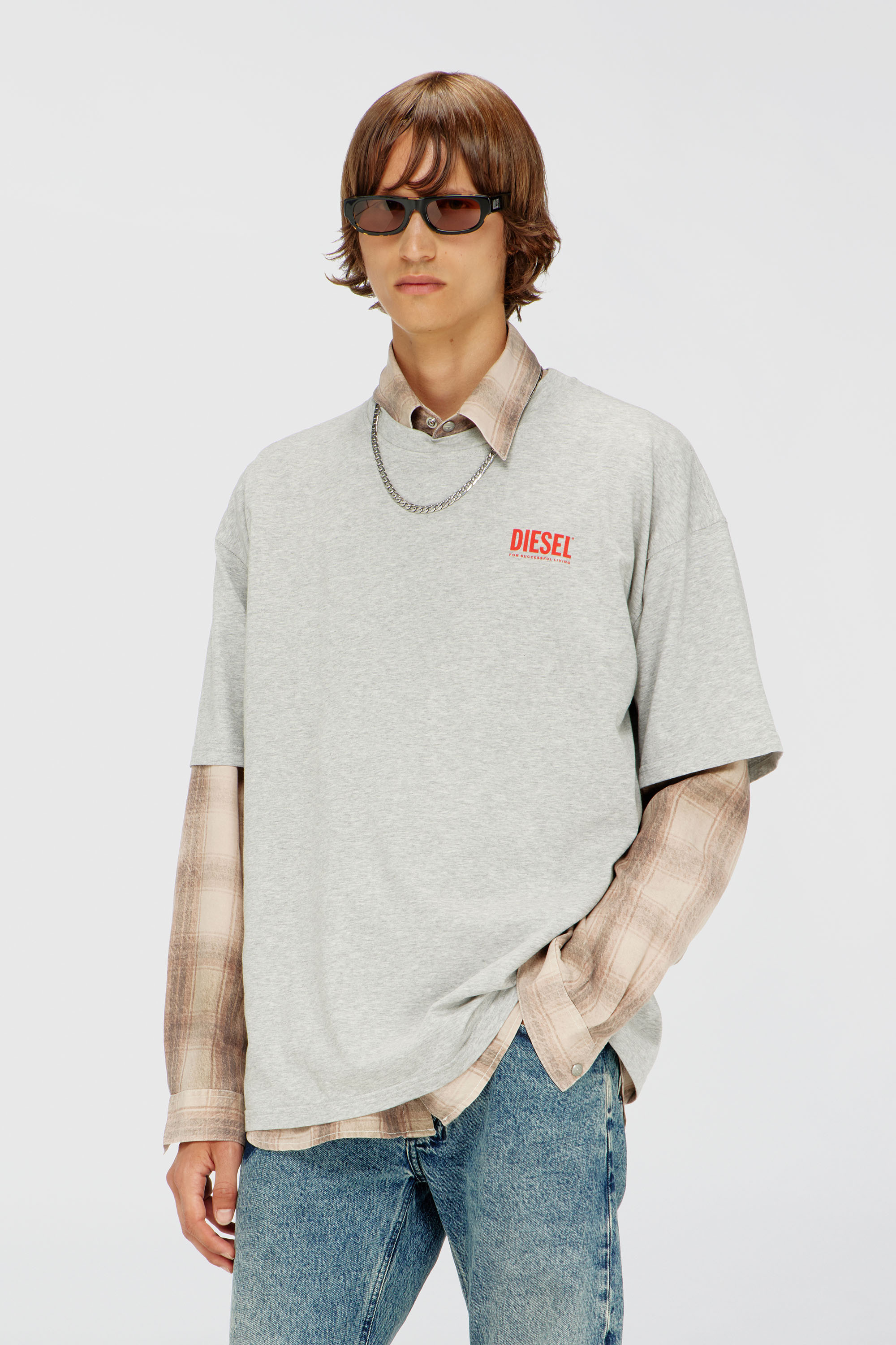 Diesel - T-BOXT-BISK, Man's Cotton T-shirt with Diesel Biscotto print in Light Grey - 3