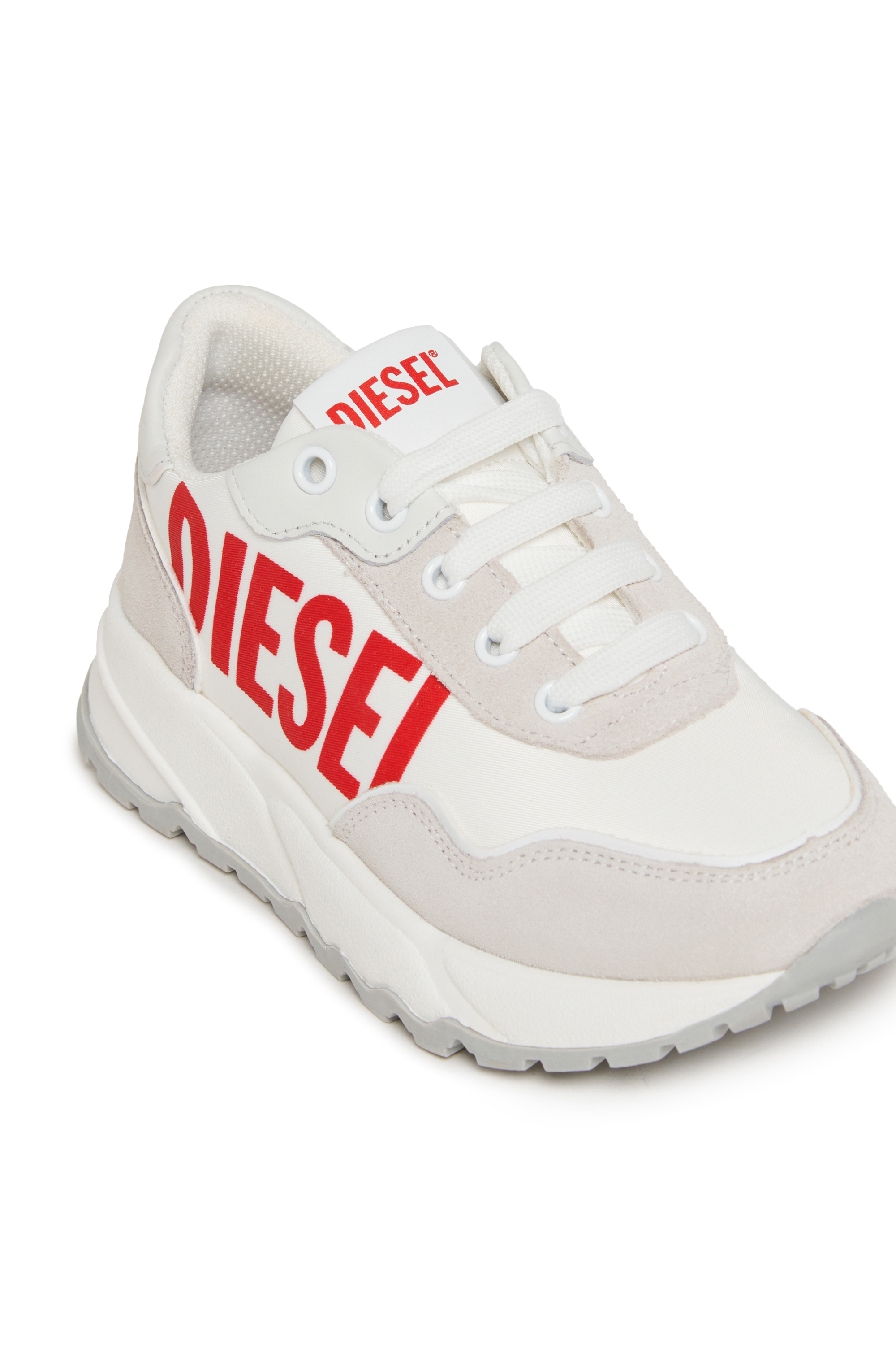 Diesel - S-RUNLOG, Unisex's S-RUNLOG-Sneakers in leather with maxi logo in White/Red - 4