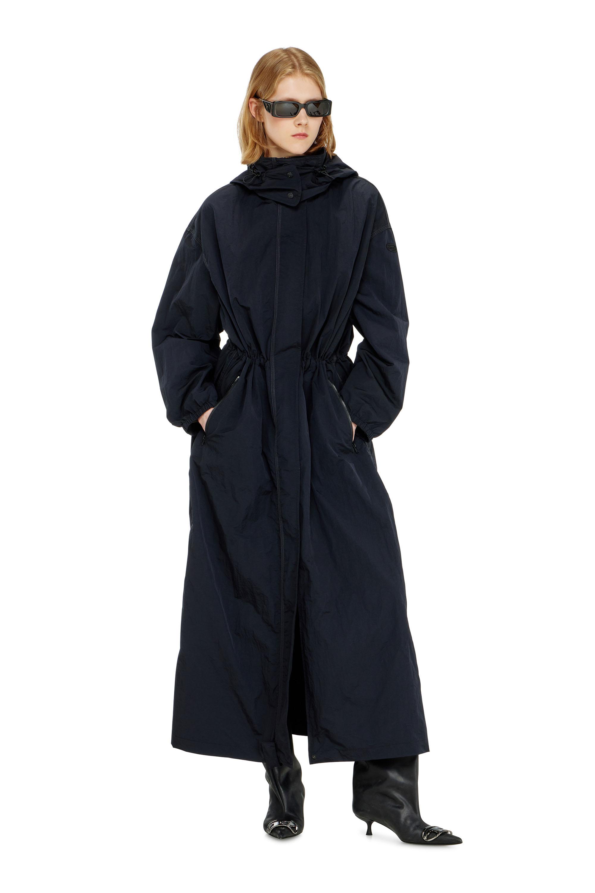 Diesel - G-ASTER-T1, Woman's Nylon trench coat with detachable hood in Night Blue - 2