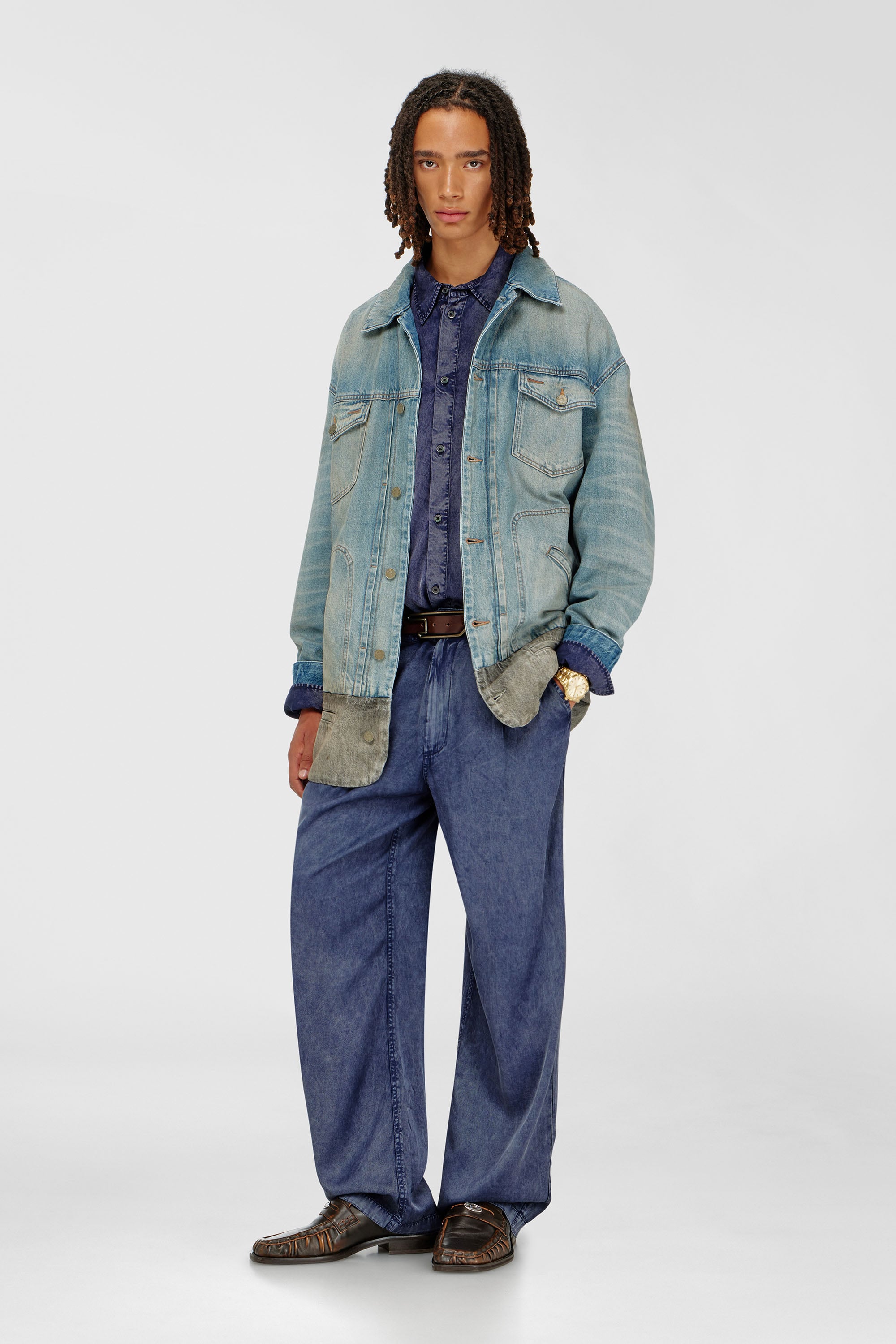 Diesel - P-FAUST-NIBC, Man's Wide-leg pants in denim-effect viscose in Medium blue - 2