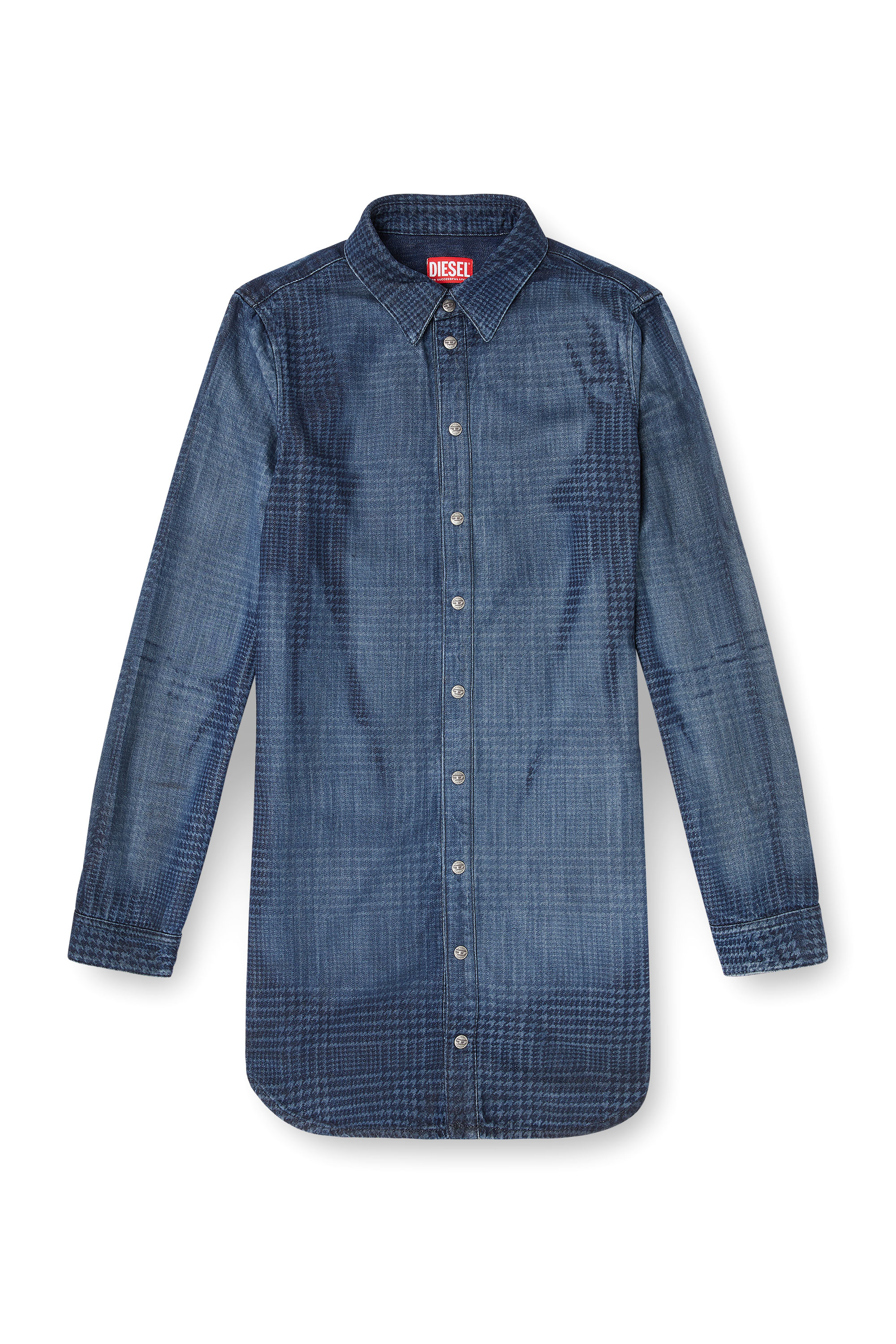 Diesel - DE-EAZY DRESS-S, Woman's Shirt dress in fluid Prince of Wales denim in Blue - 2