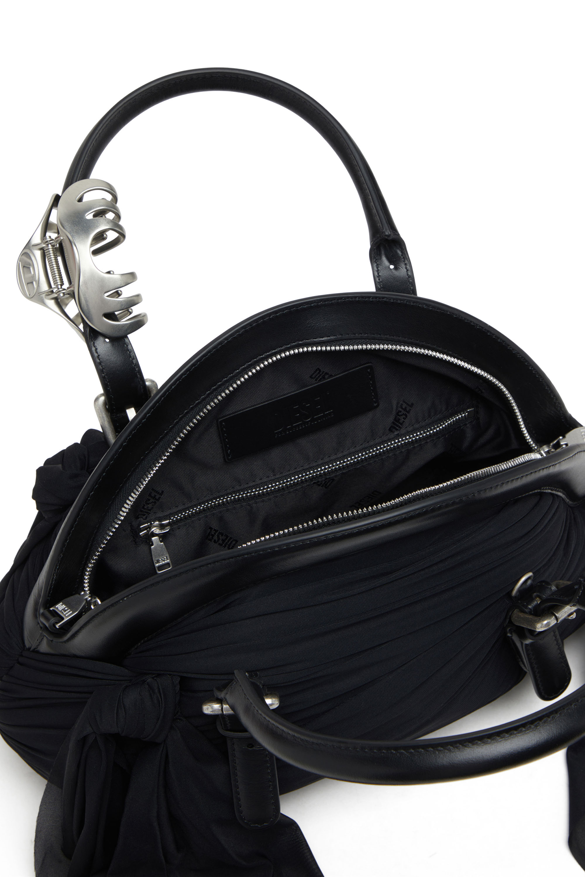 Diesel - TRASH-D TOP HANDLE, Woman's Trash-D-Bandana handbag in jersey and leather in Black - 4