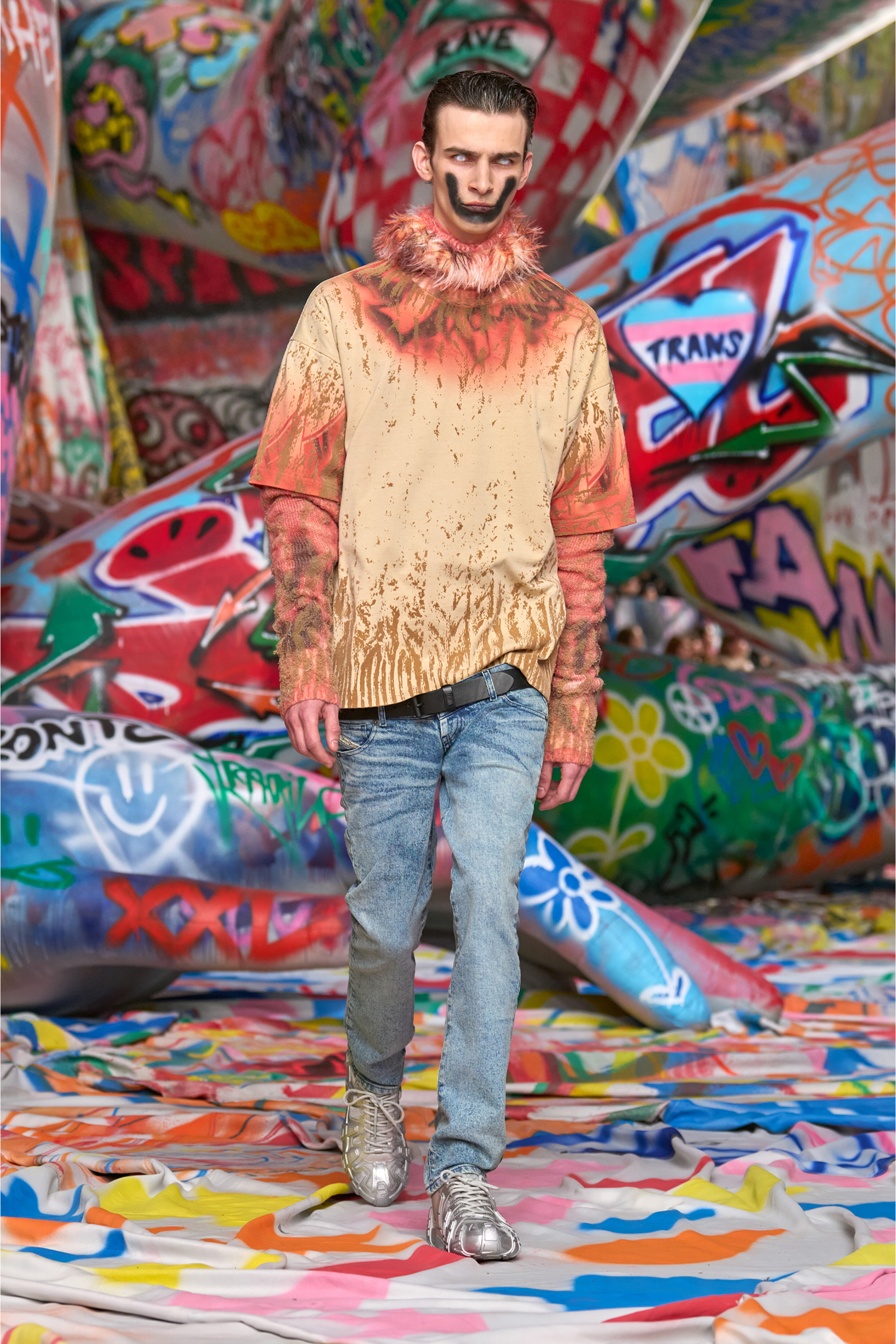 Diesel - S-D-GRIFFE LOW, Man's S-D-Griffe-Metallic sneakers in mesh and PU in Silver - 7