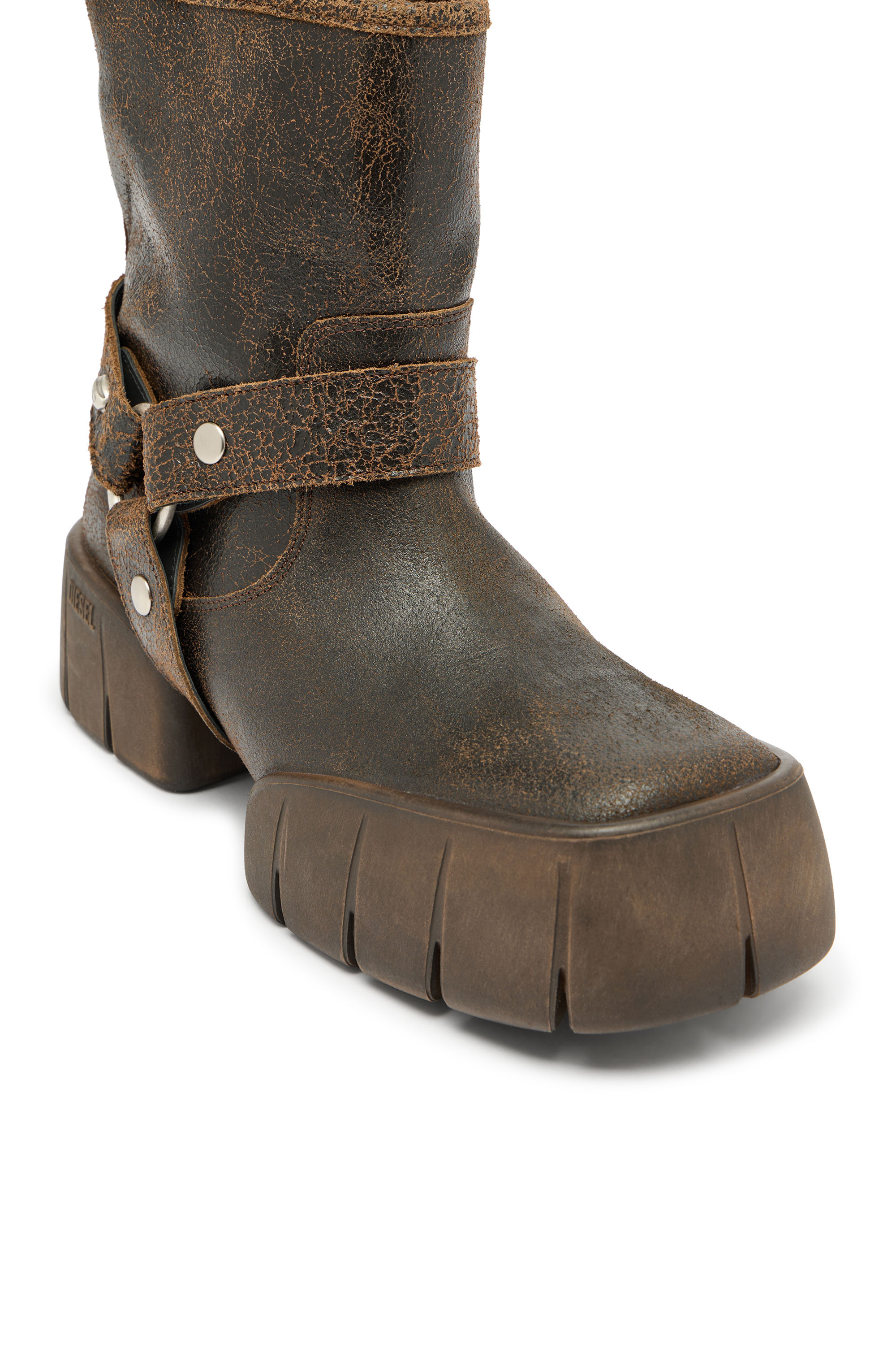 Diesel - D-TEX TU, Man's D-Tex-Biker boot in crackle leather in Brown - 6