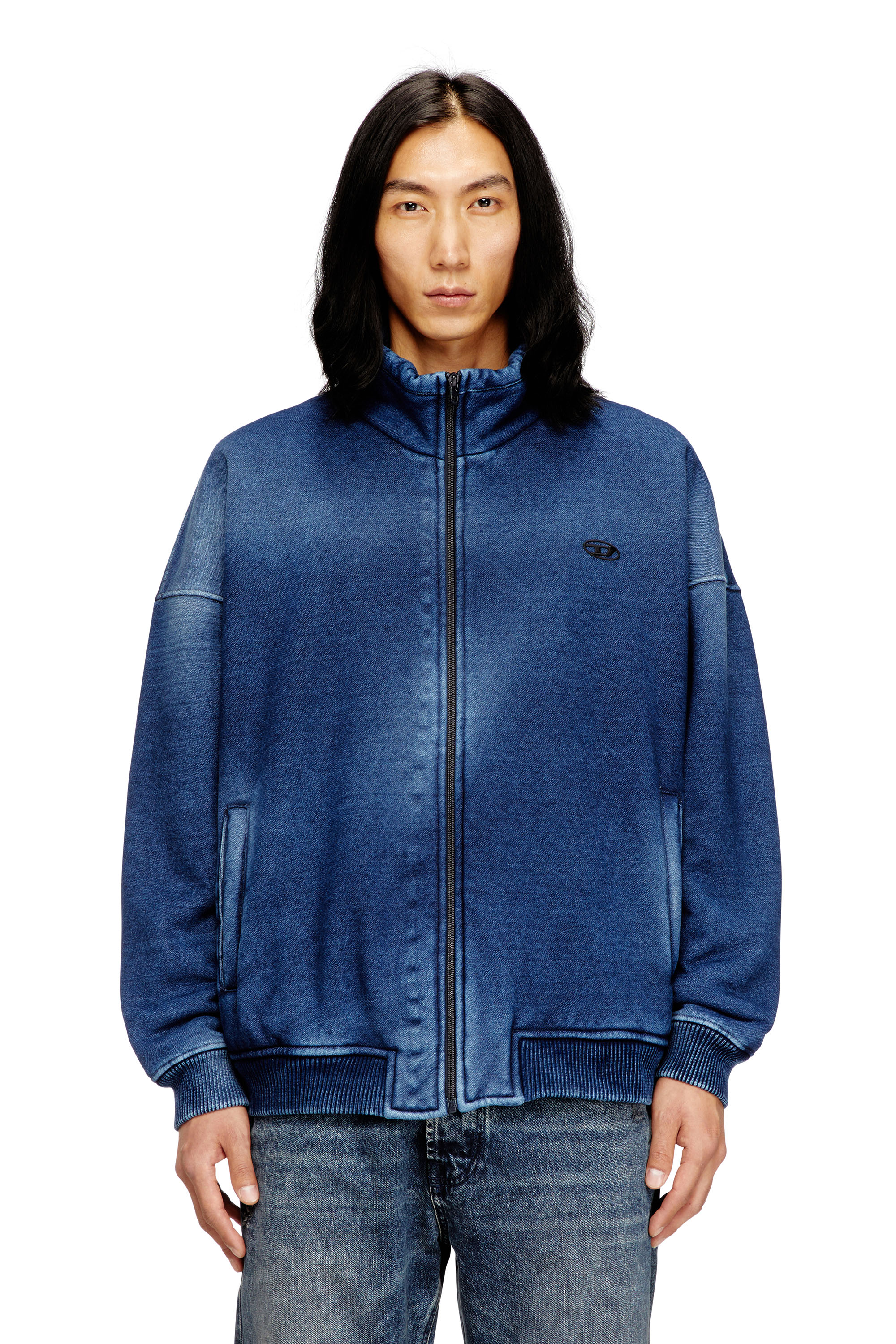 Diesel - S-BATEL-V1, Man's Teddy-lined zip jacket with denim effect in Blue - 1