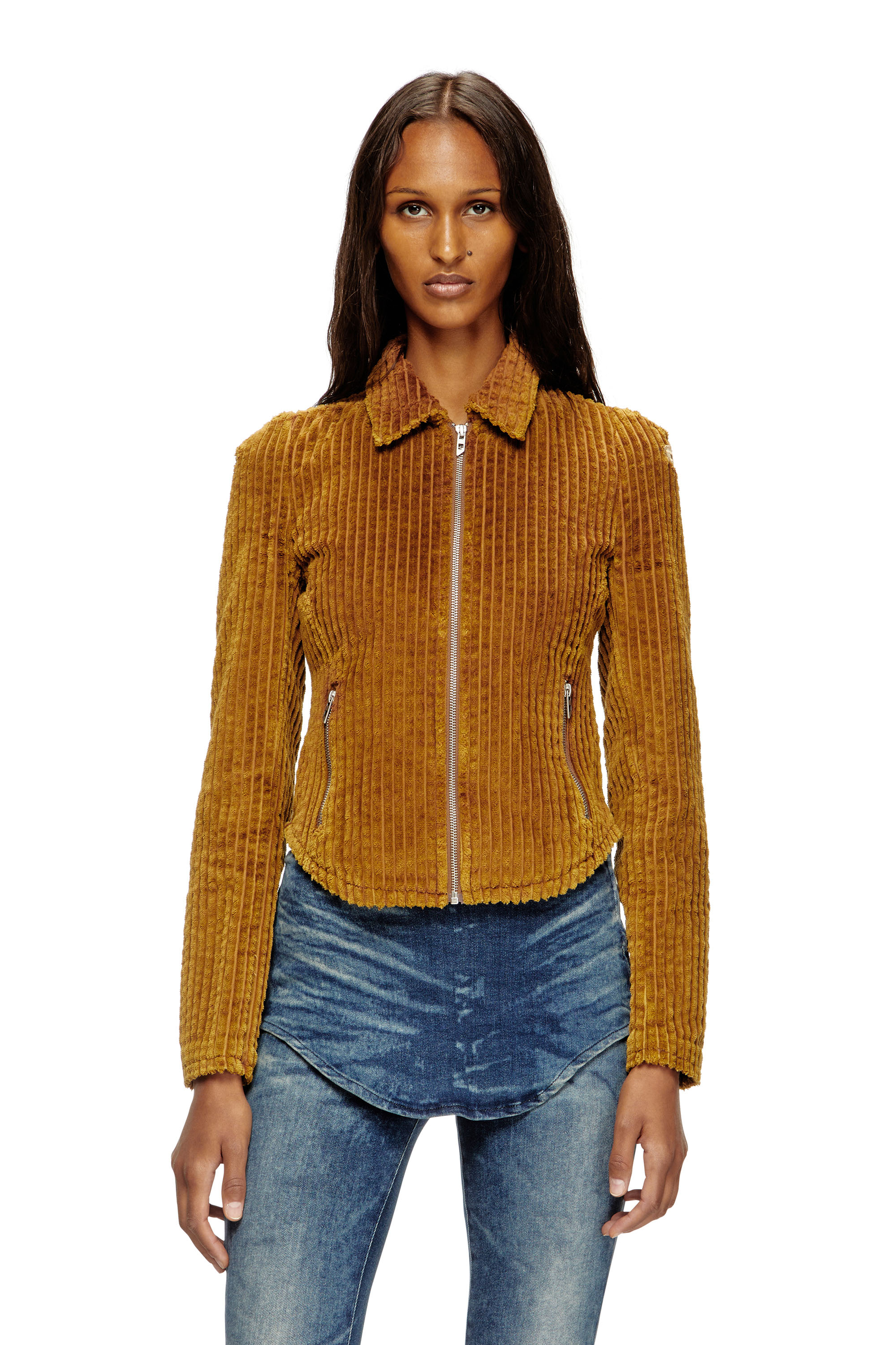 Diesel - G-ENEA, Woman's Shirt-jacket in cotton corduroy in Light Brown - 3