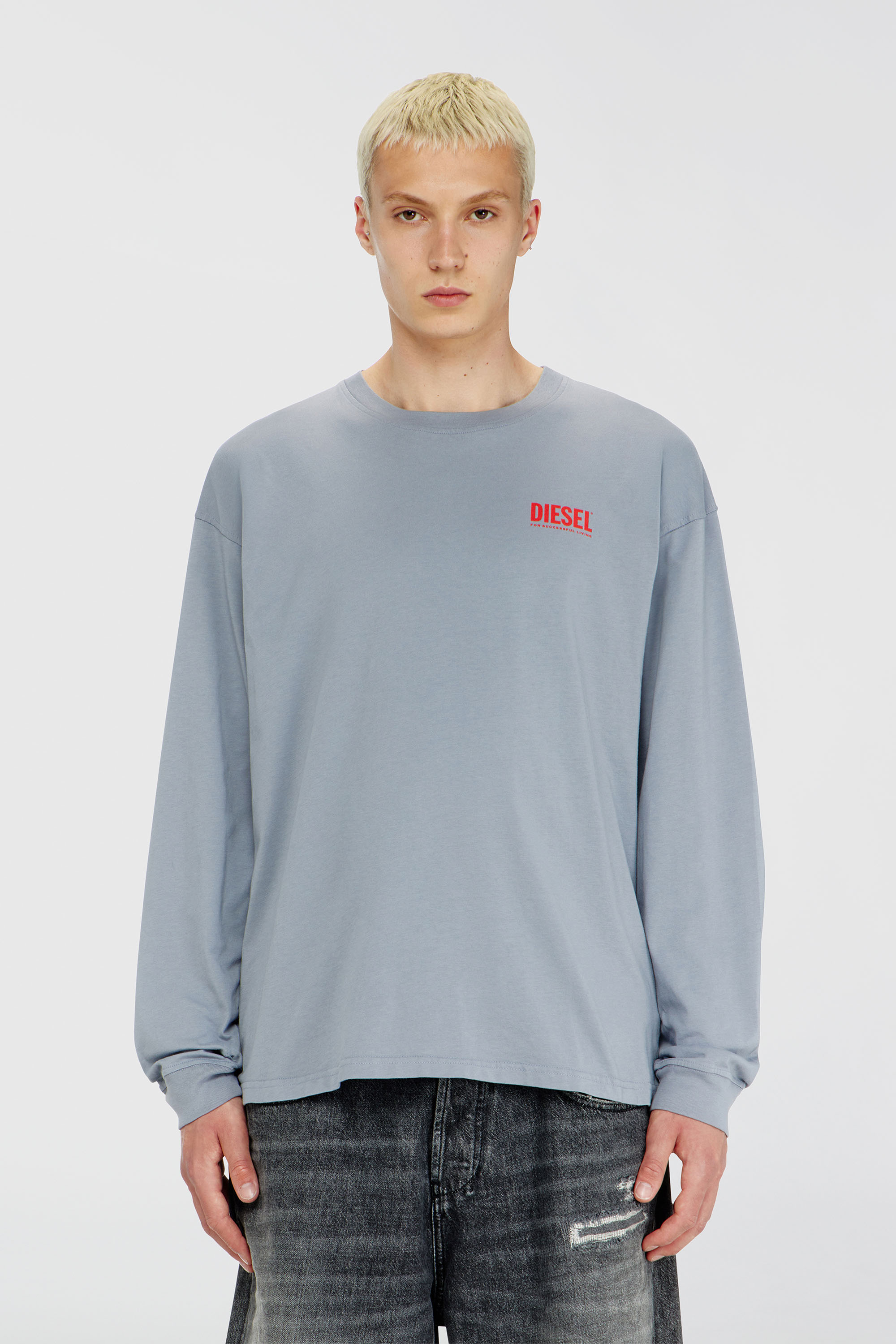 Diesel - T-BOXT-LS-BISK, Man's Relaxed long-sleeve T-shirt with Biscotto logo in Light Blue - 3