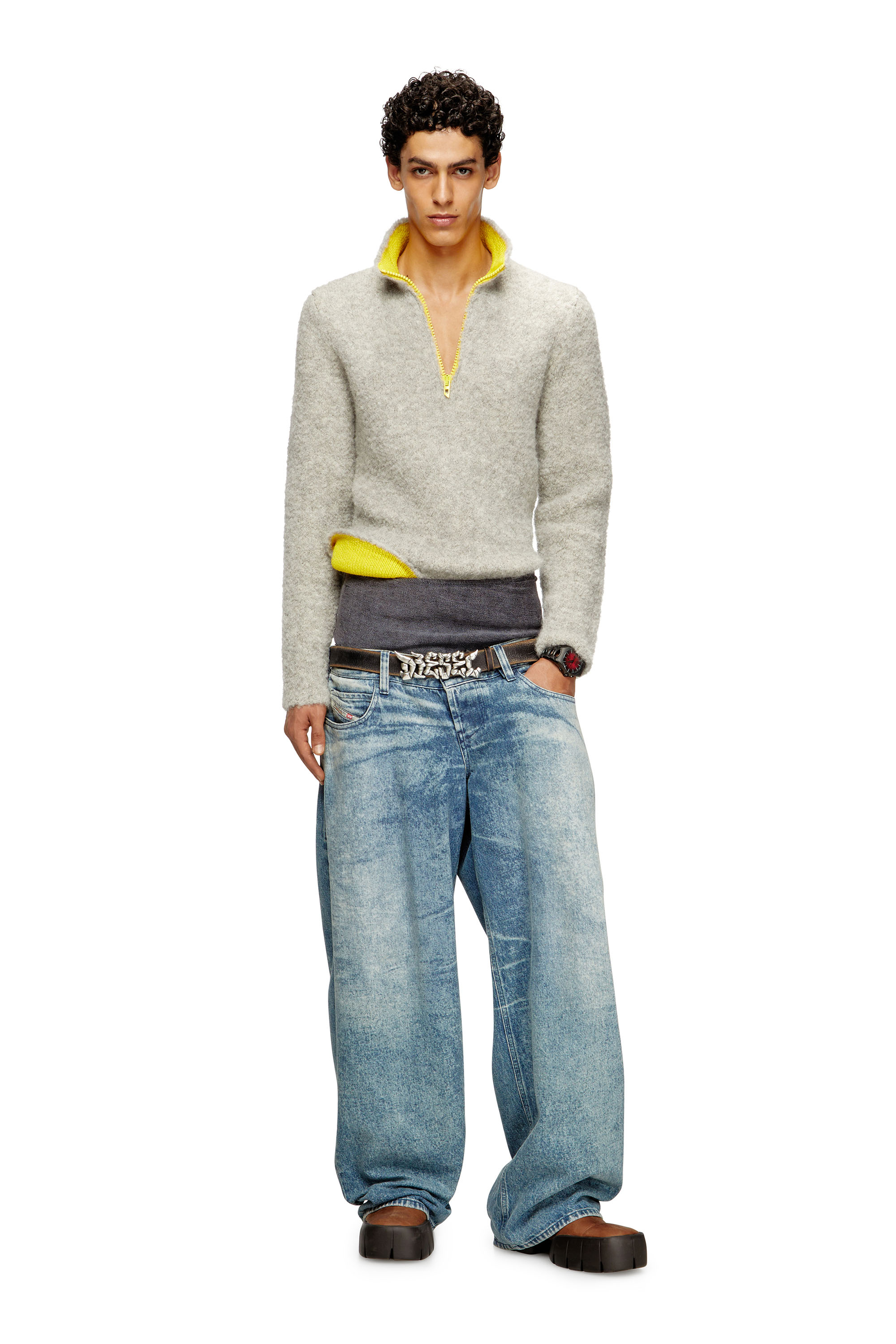 Diesel - K-ELLER, Man's Half-zip jumper with contrast interior in Grey - 2