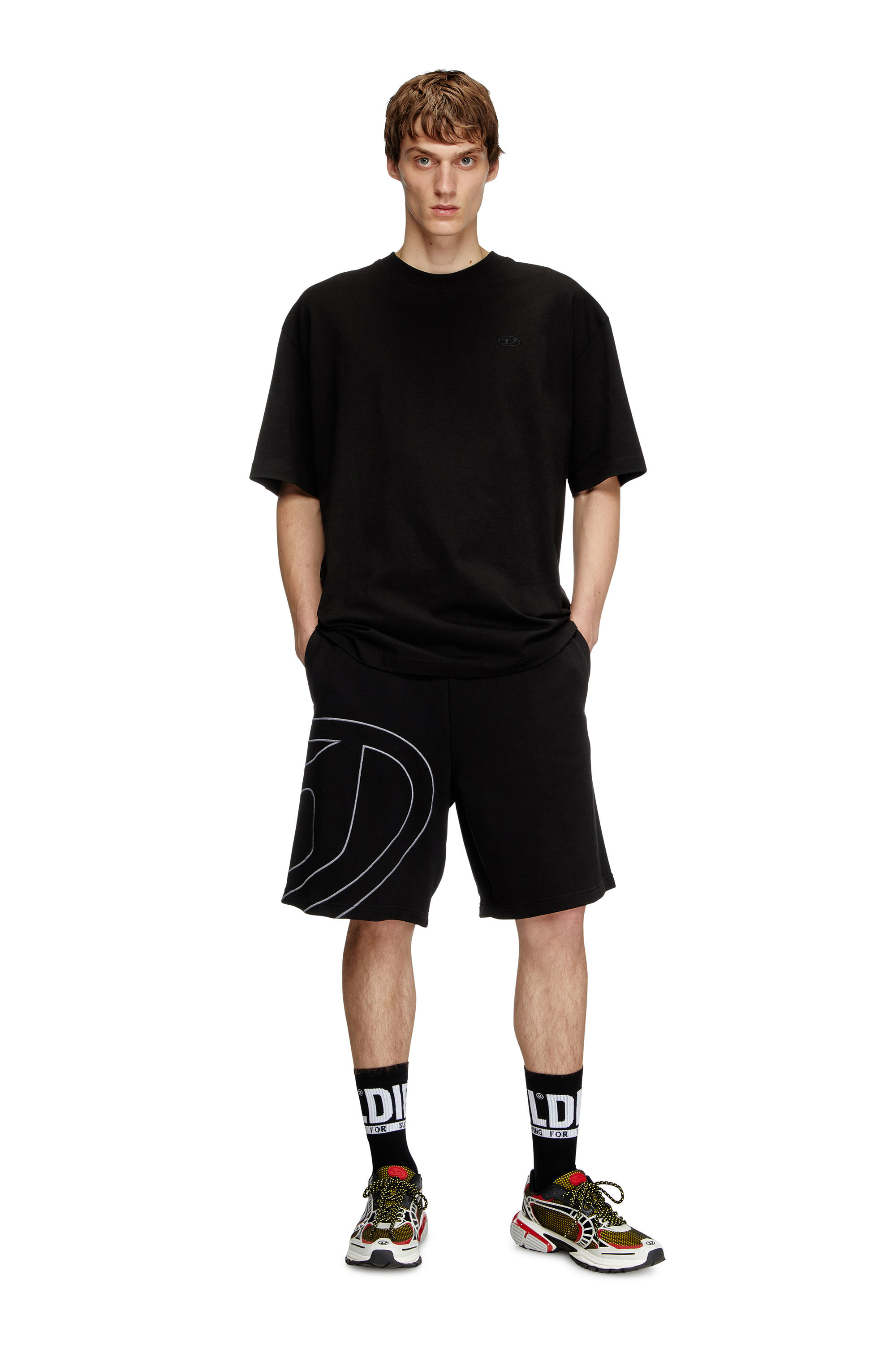 Diesel - P-CROW-MEGOVAL, Man's Sweat shorts with maxi D logo in Black - 2