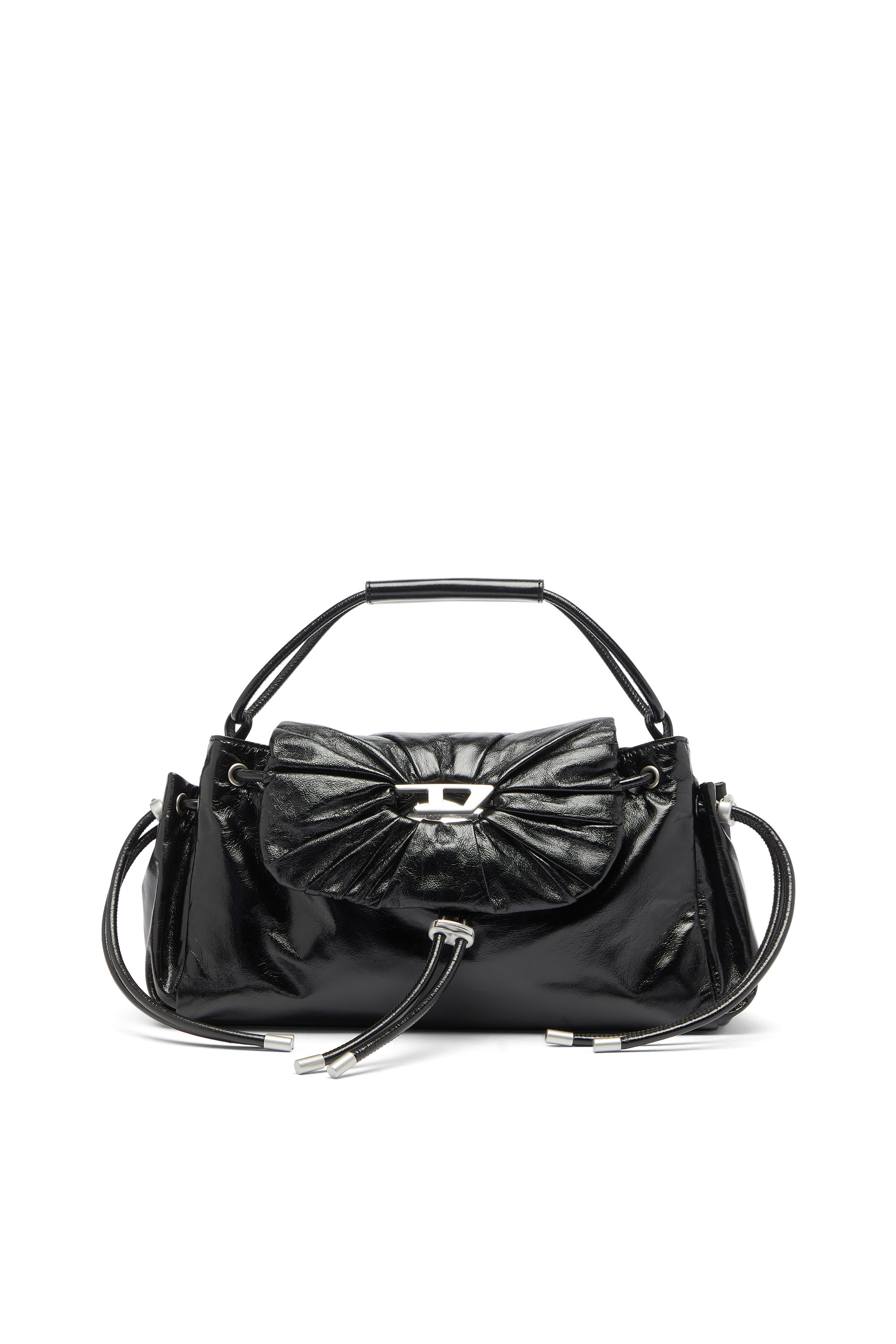 Diesel - SCRUNCH-D TOP HANDLE, Woman's Scrunch-D - Top-handle bag in shiny wrinkled leather in Black - 1