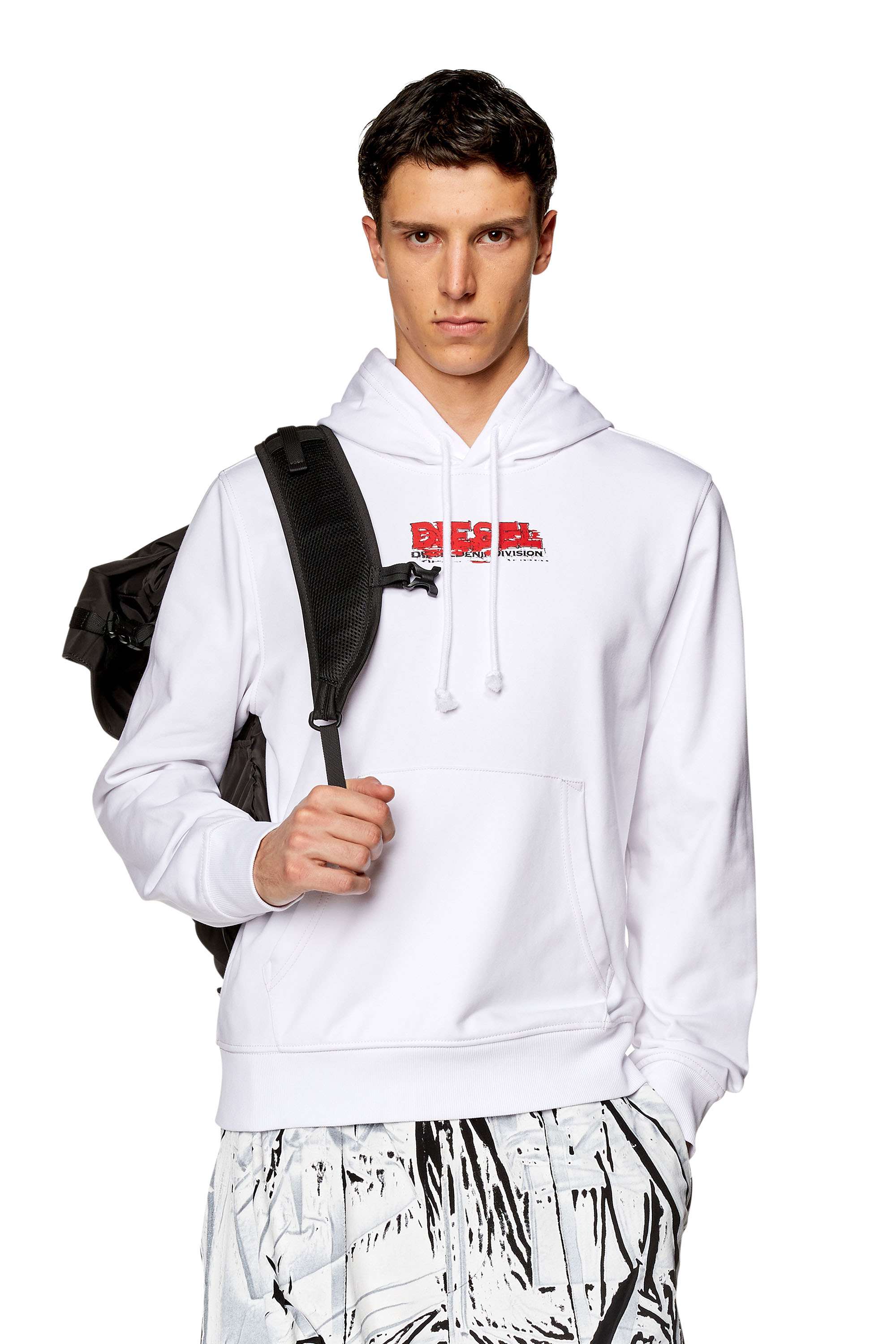 Diesel - S-GINN-HOOD-K37, Man's Hoodie with glitchy logo in White - 3