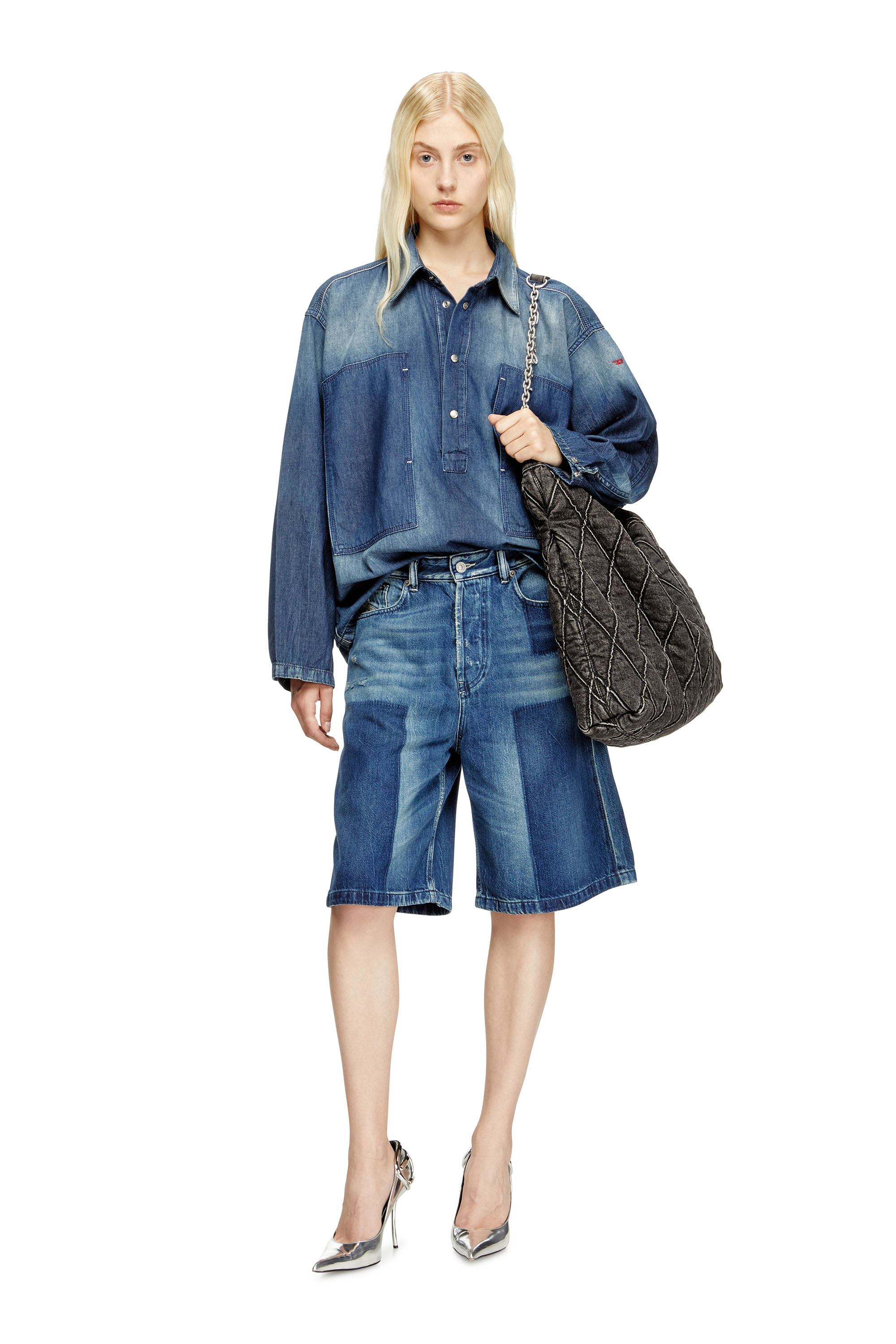 Diesel - DE-SIRE-SHORT, Woman's Shorts in contrast-effect denim in Medium blue - 1