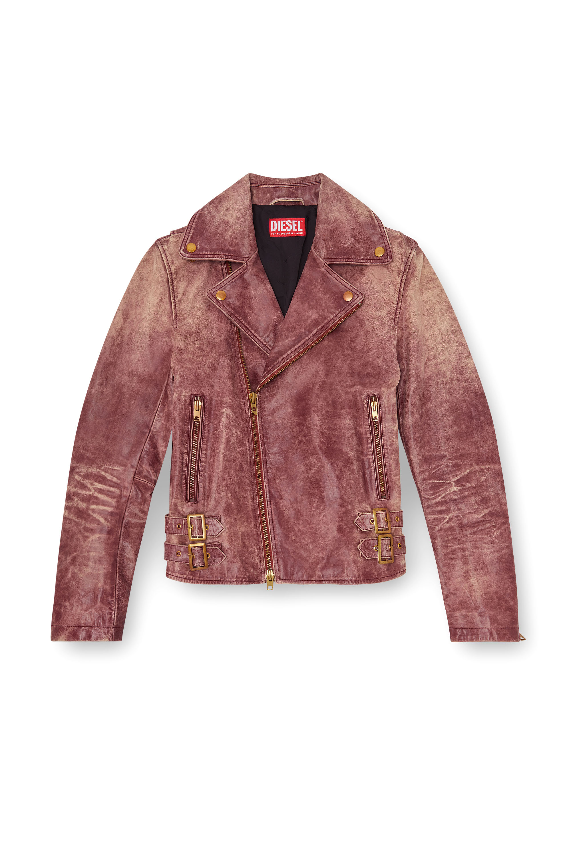 Diesel - L-EON-CJCM, Man's Biker jacket in treated leather in Brown - 3