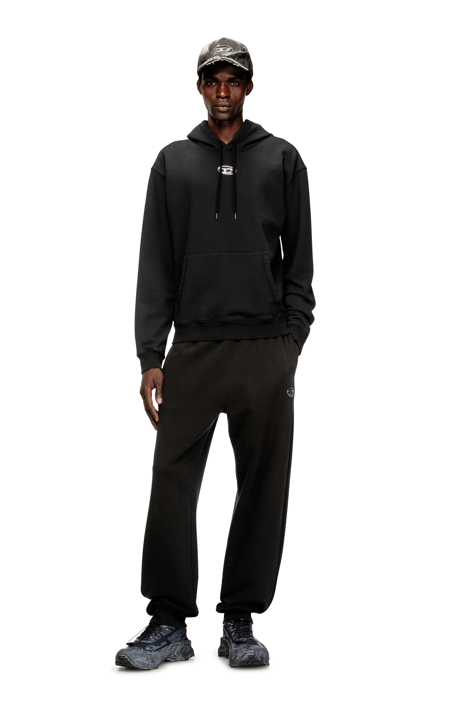 Diesel - S-NORM-HOOD-IOD, Man's Cotton hoodie with metallic Oval D in Black - 3