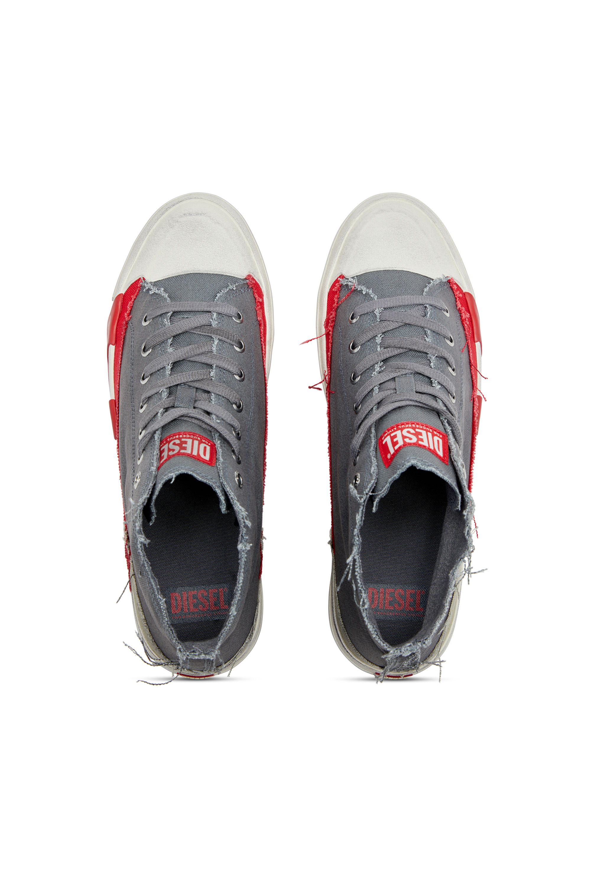 Diesel - S-D-VERSE MID, Man's S-D-Verse-Dirty-effect high-top canvas sneakers in Grey/Red - 6