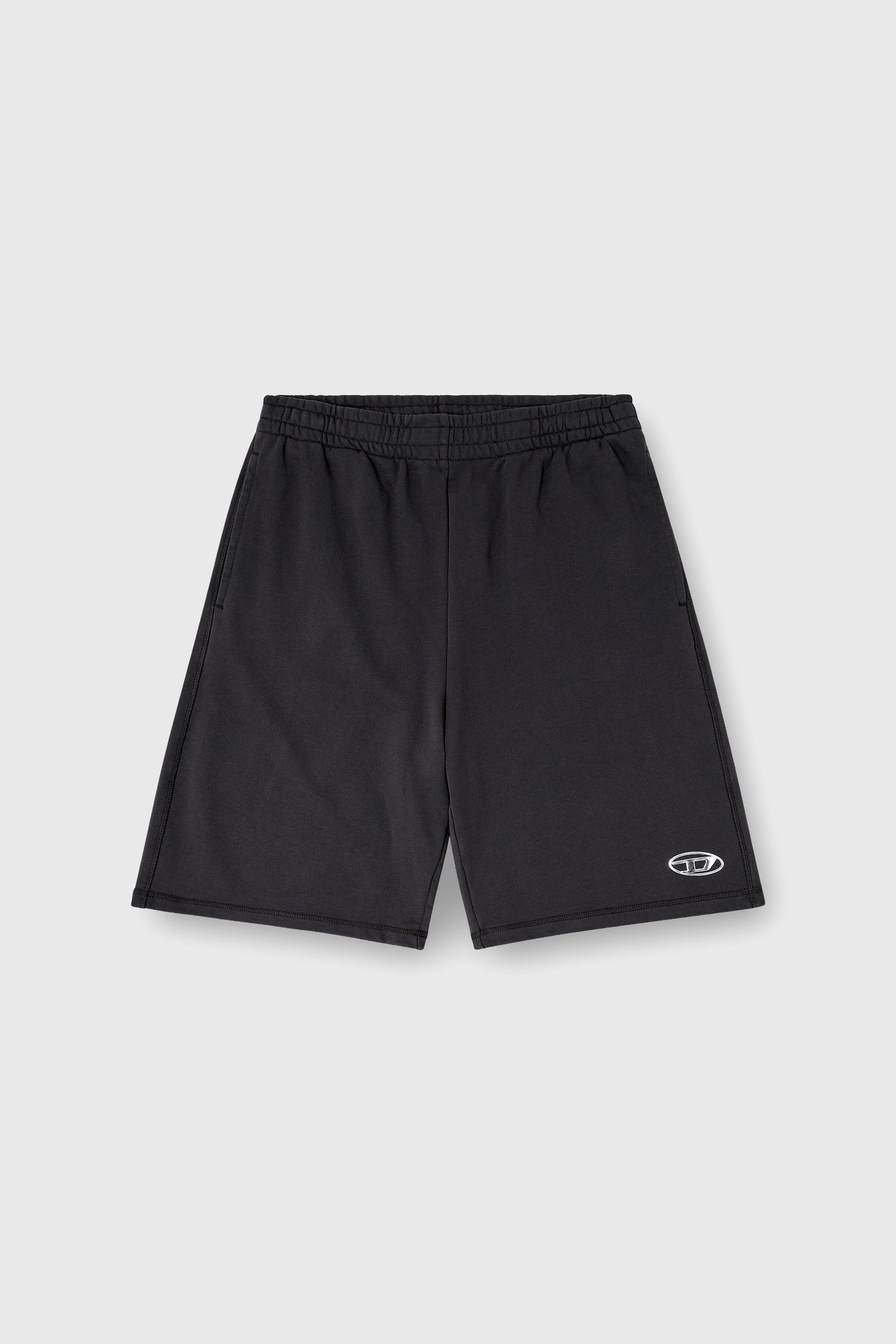 Diesel - P-MARSHY-IOD, Man's Fleece shorts with metallic Oval D in Black - 2